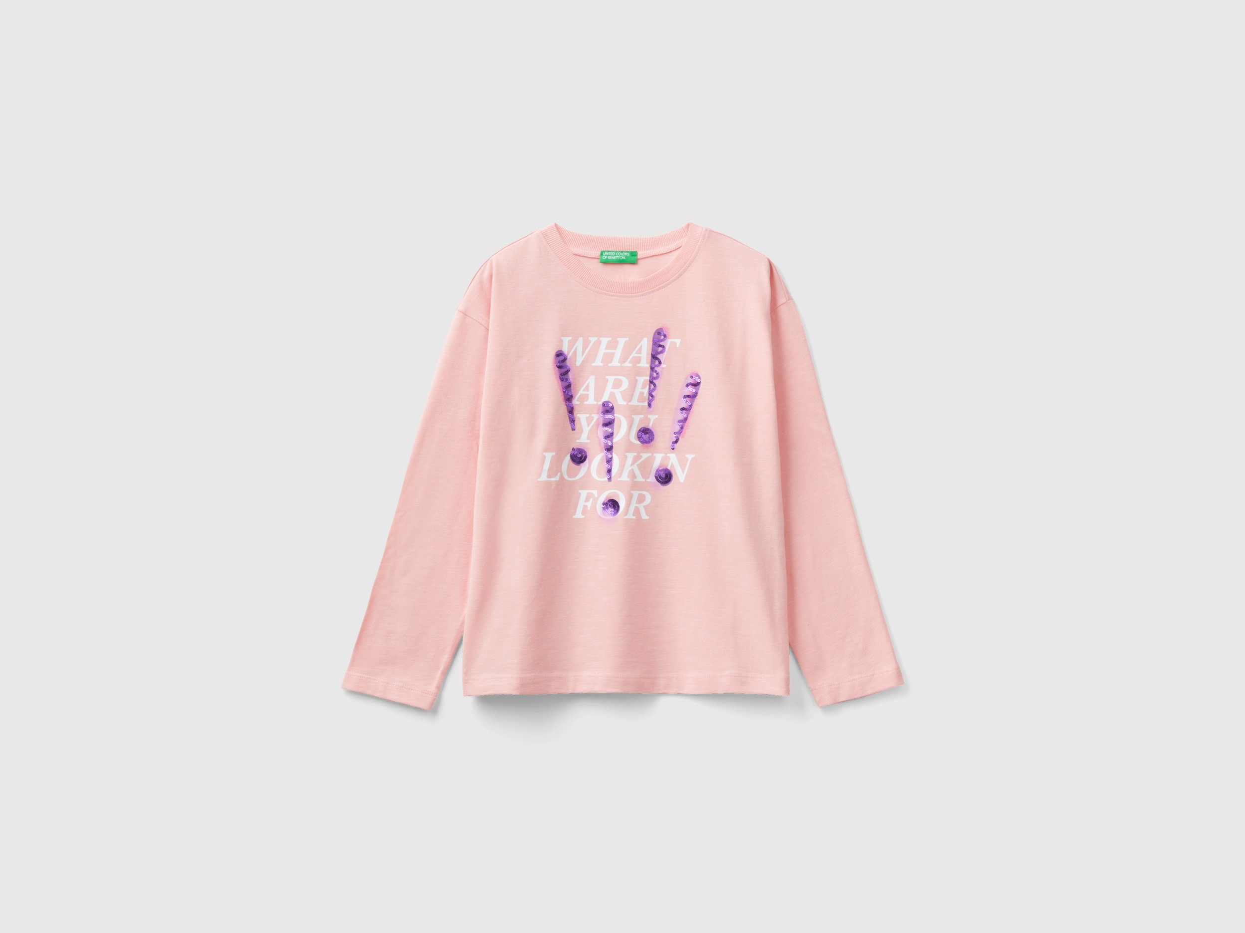 Benetton, T-shirt With Print And Sequins, size 2XL, Pink, Kids