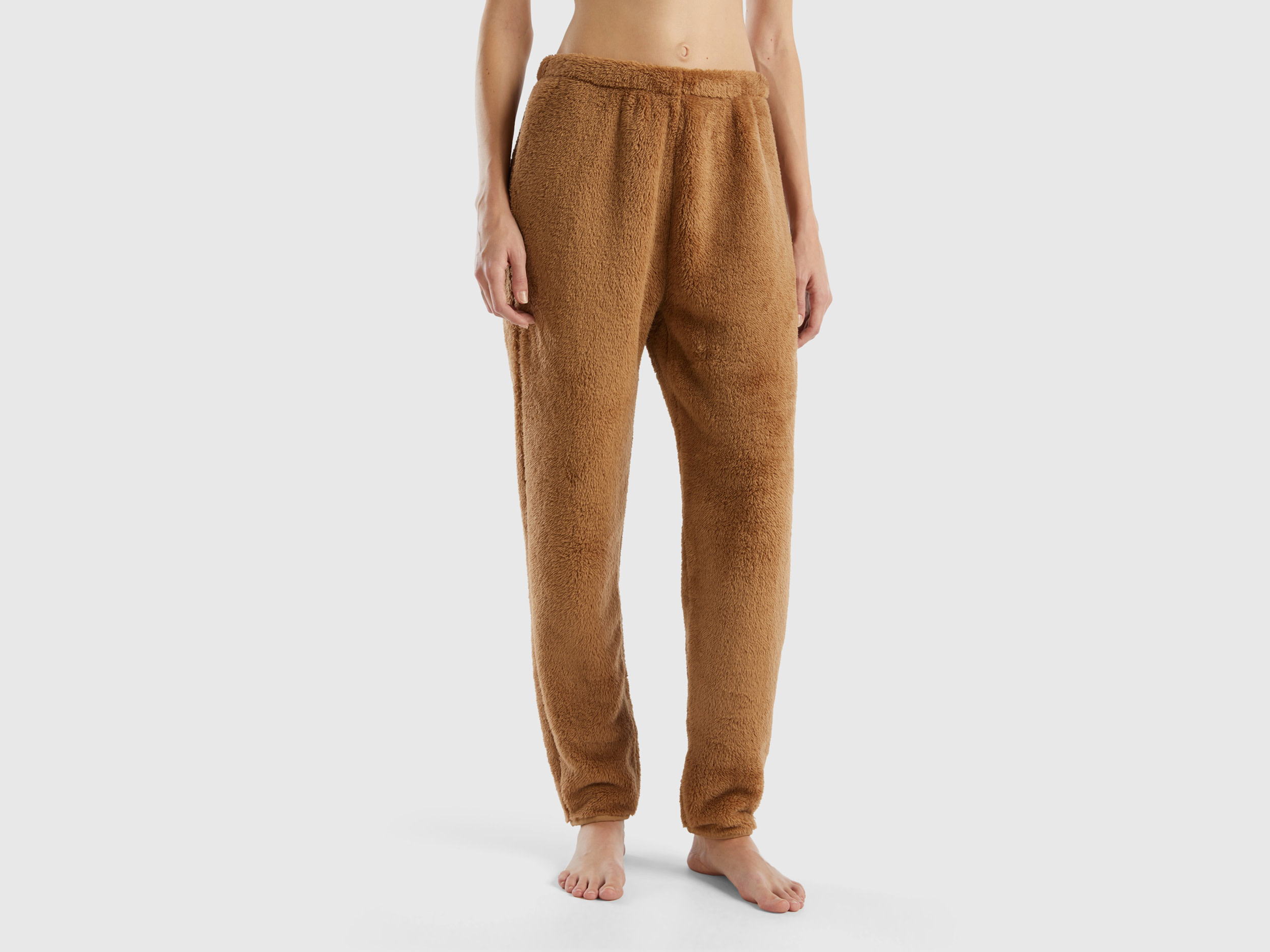 Benetton, Fur Pyjama Trousers, size S, Camel, Women