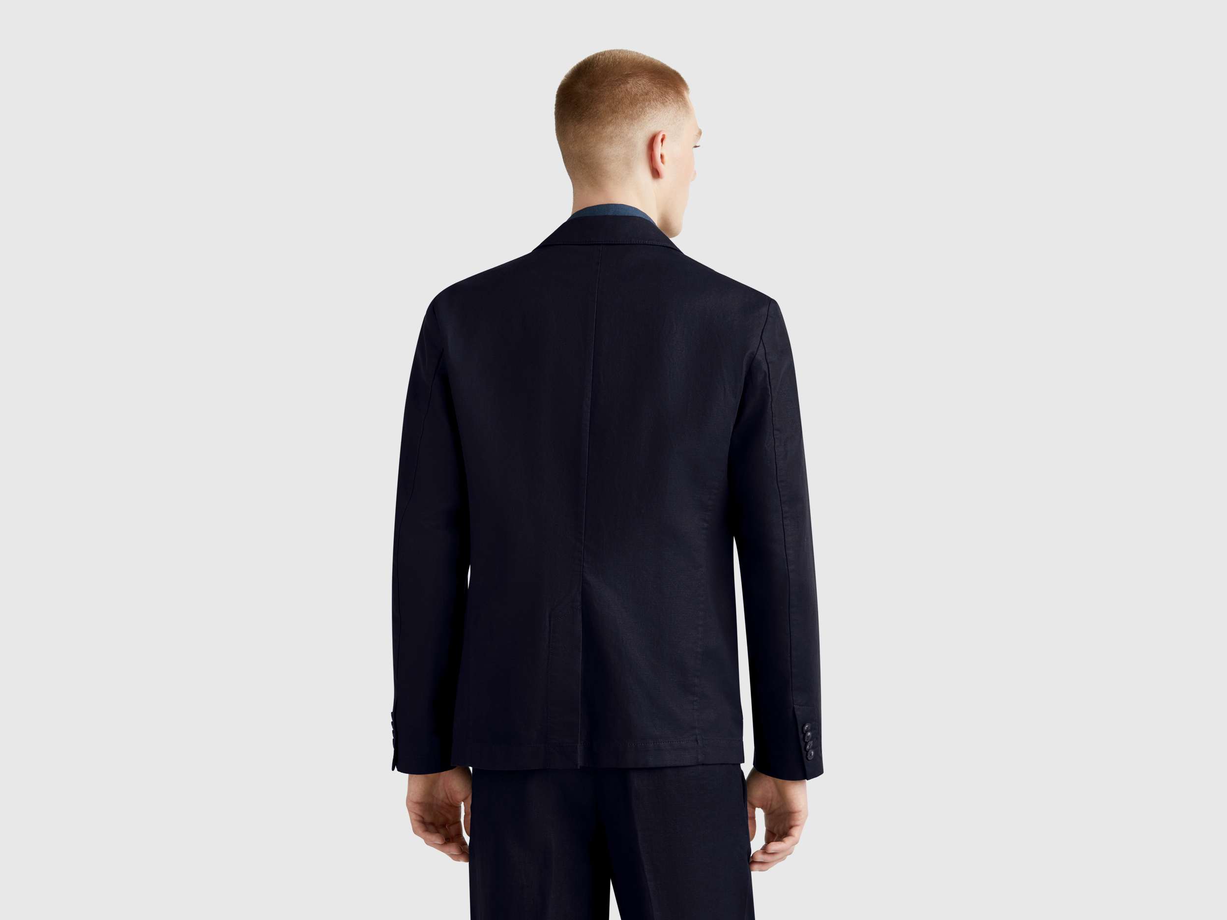 Benetton, Μπλέιζερ Slim Fit Από Ανάμεικτο Λινό, size 52, Σκουρο Μπλε, Ανδρικά φωτογραφία