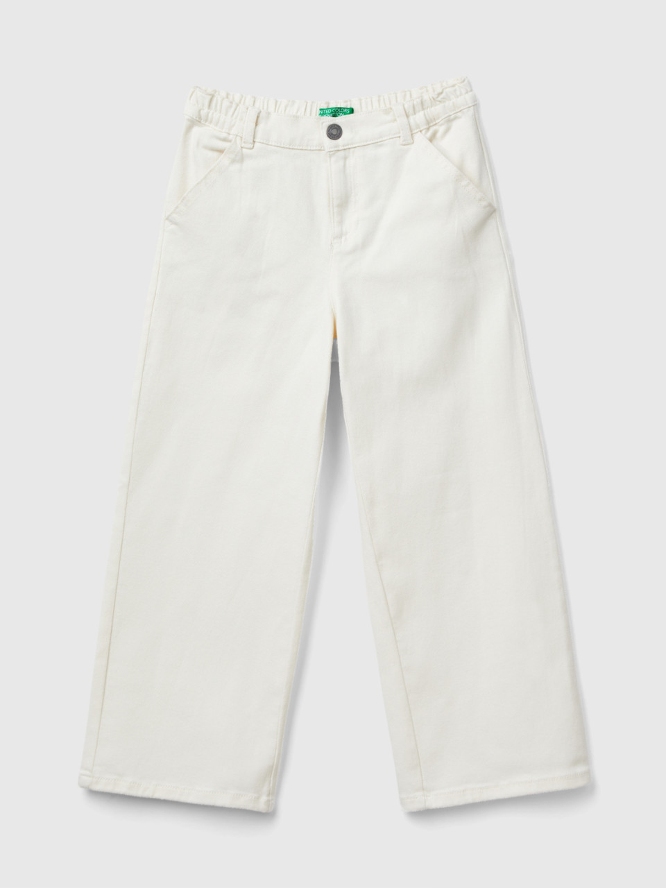 Benetton, High-waisted Straight Fit Trousers, Creamy White, Kids