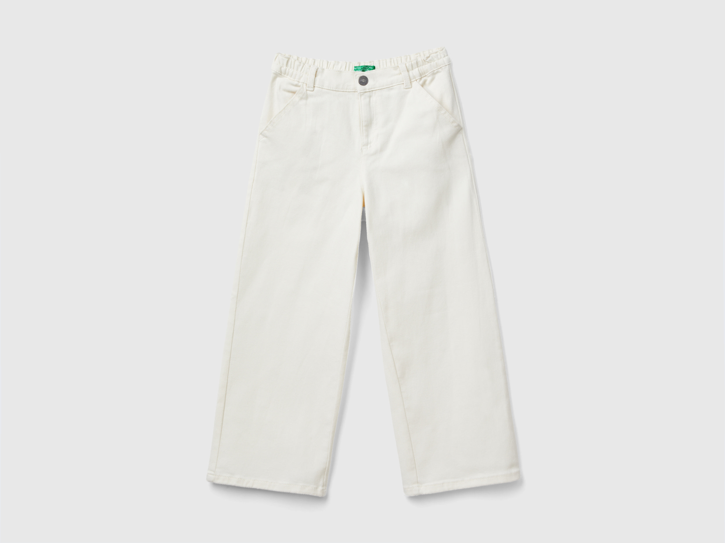 Benetton, High-waisted Straight Fit Trousers, size 3XL, Creamy White, Kids