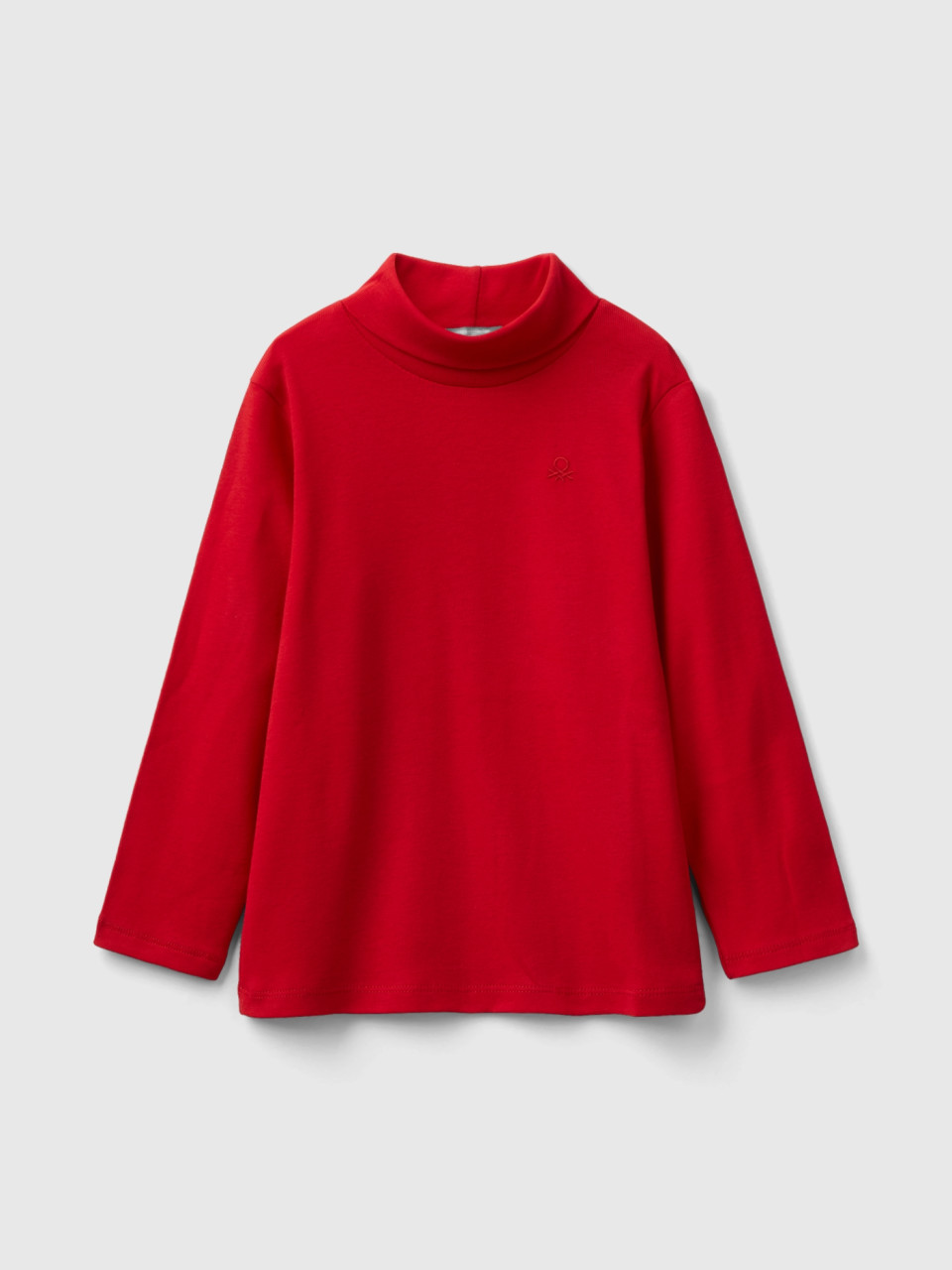 Benetton, T-shirt Mit Stehkragen Aus Warmer Bio-baumwolle, Rot, male