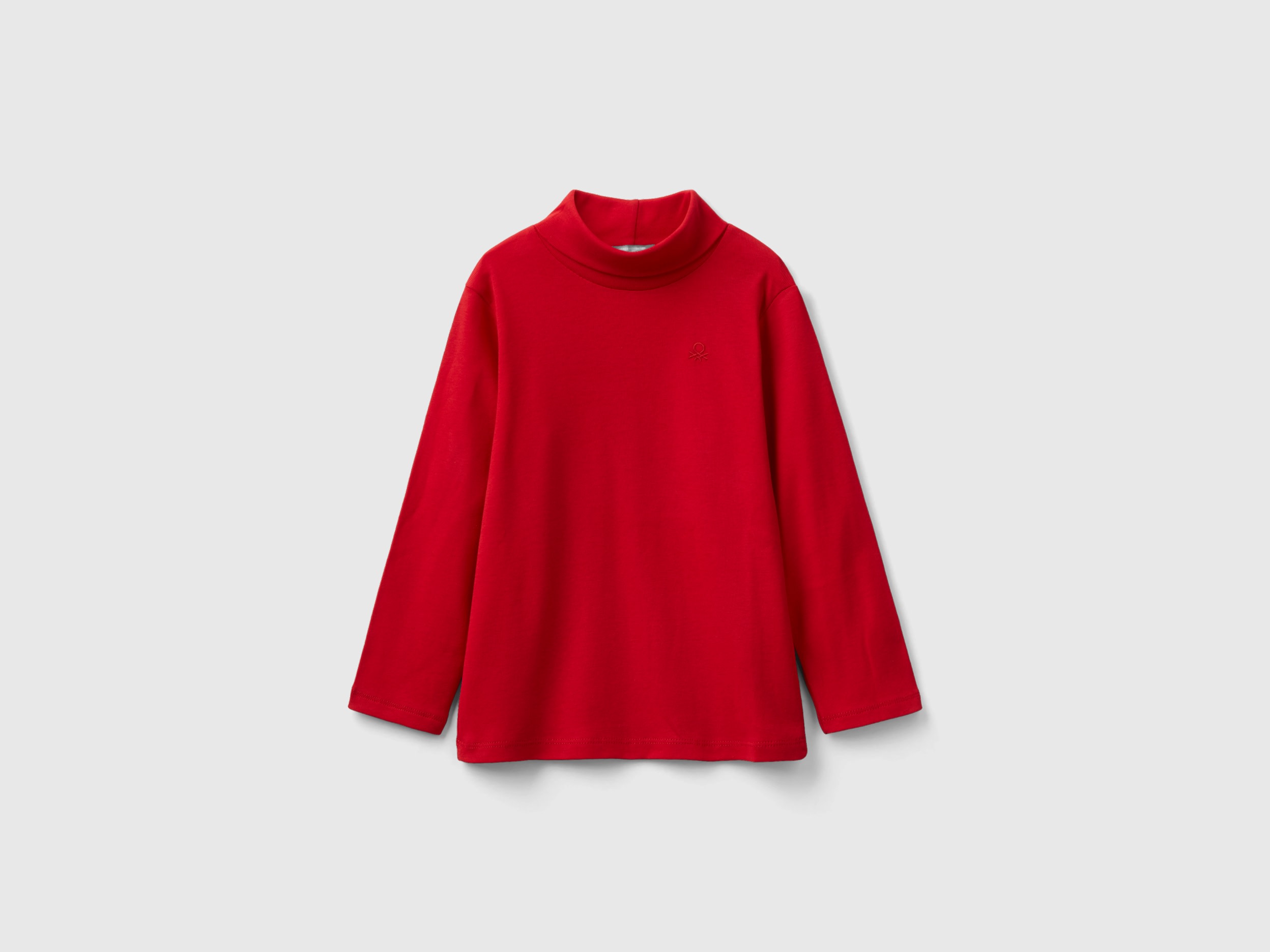 Benetton, Turtleneck T-shirt In Warm Organic Cotton, size 12-18, Red, Kids