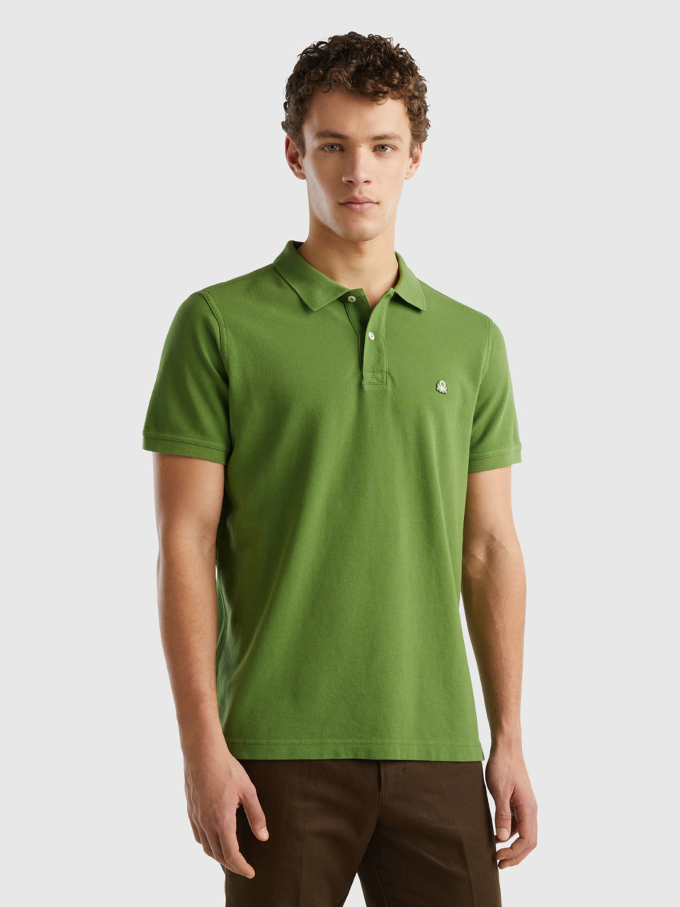 Benetton, Regular Fit Poloshirt In Militärgrün, Militärgrün, male