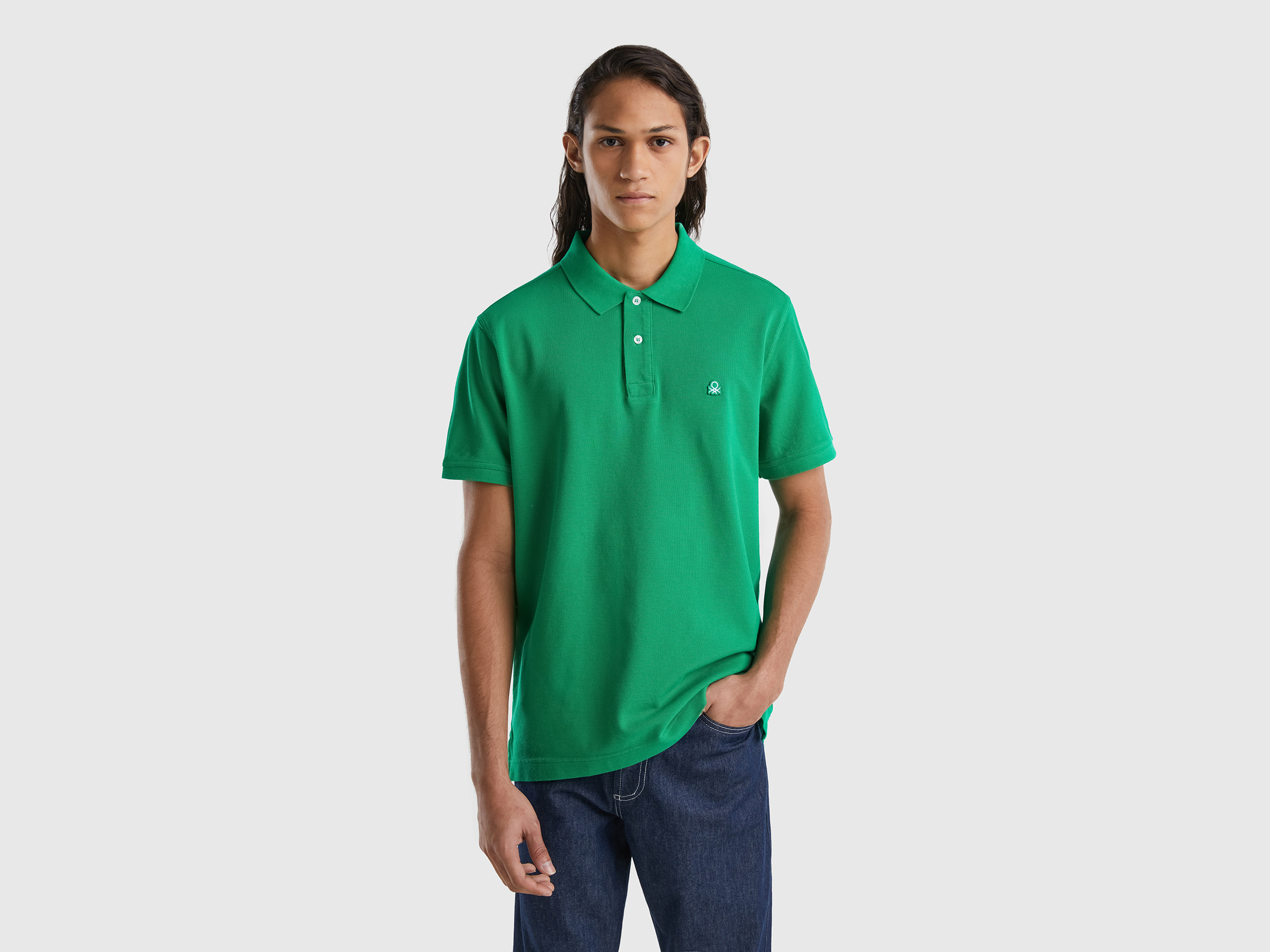 Benetton, Polo Verde Regular Fit, Verde, Uomo