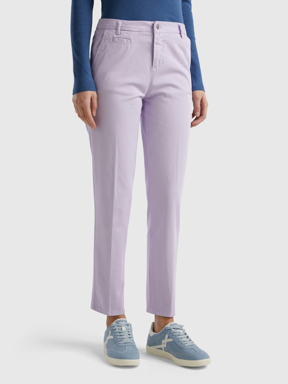 Benetton, Lilac Slim Fit Cotton Chinos, Lilac, Women