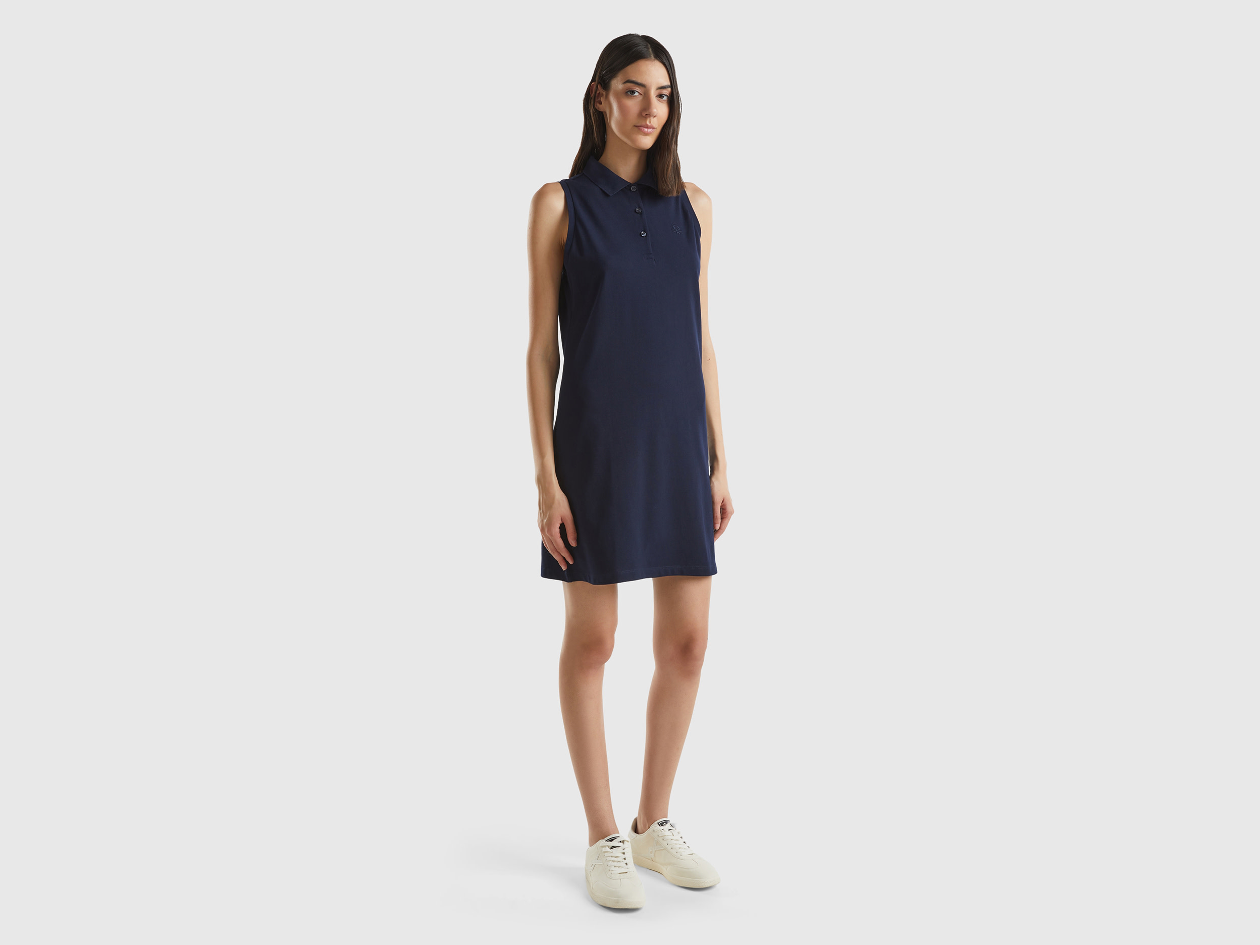 Benetton, Φόρεμα Στυλ Πόλο Μπλε Σκούρο, size L, Σκουρο Μπλε, Γυναικεία