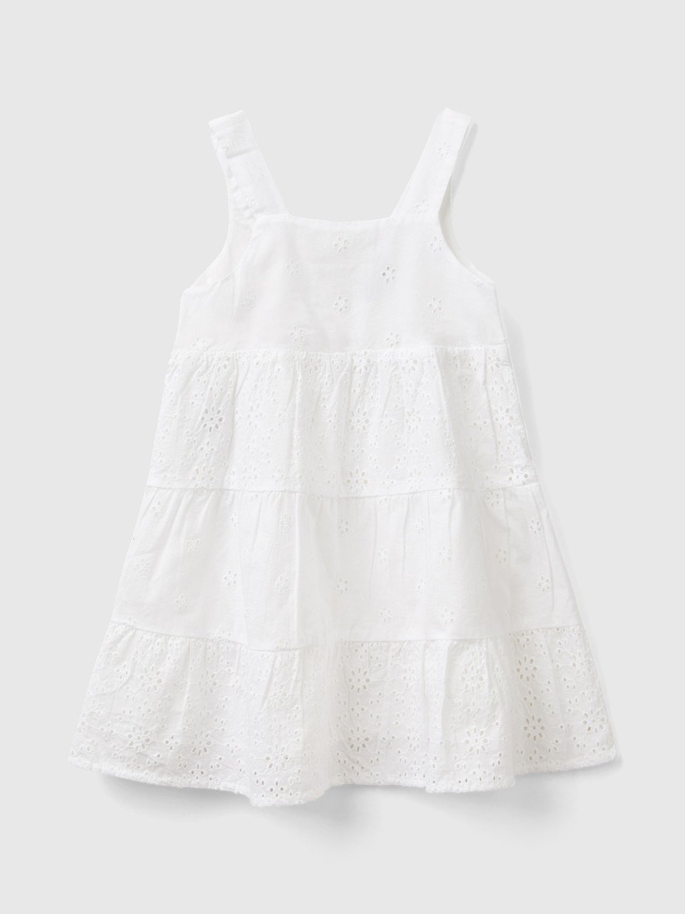 Benetton, Dress With Broderie Anglaise Embroidery, White, Kids