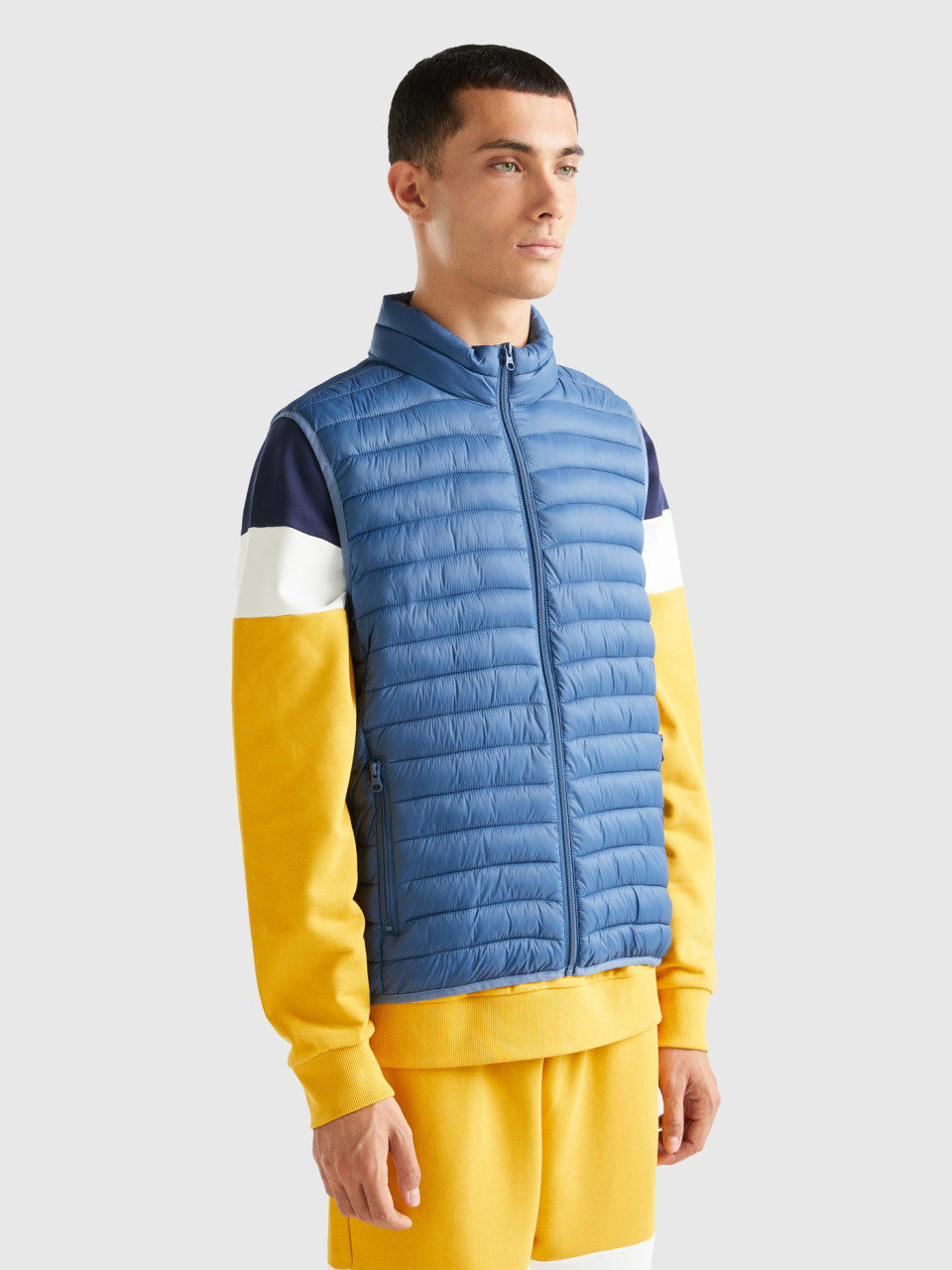 Benetton, Sleeveless Puffer Jacket With Recycled Wadding, Air Force Blue, Men