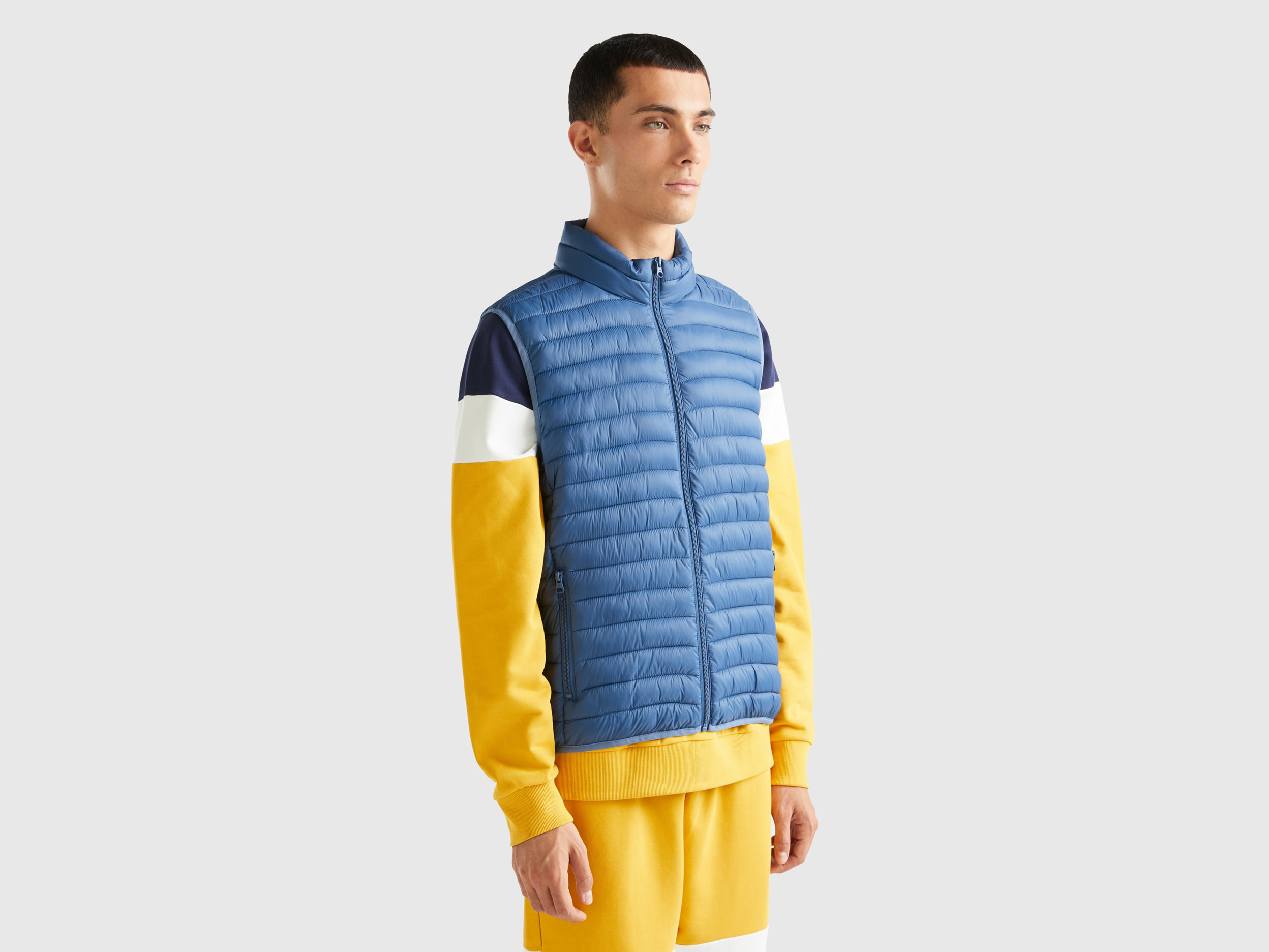 Benetton, Sleeveless Puffer Jacket With Recycled Wadding, size XXL, Air Force Blue, Men