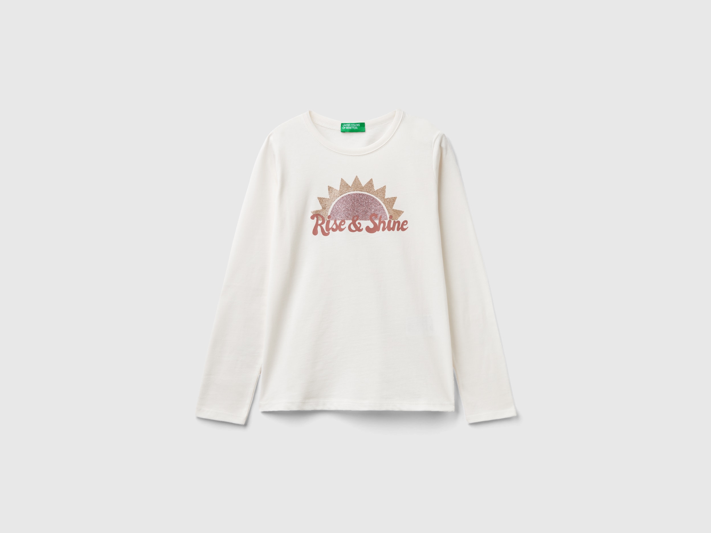 Image of Benetton, Long Sleeve Organic Cotton T-shirt, size 2XL, Creamy White, Kids