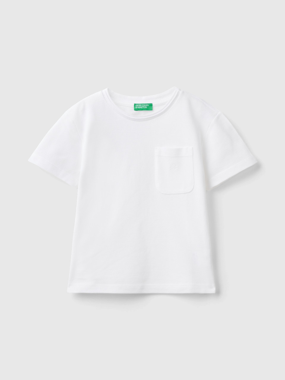 Benetton, T-shirt À Petite Poche, Blanc, Enfants