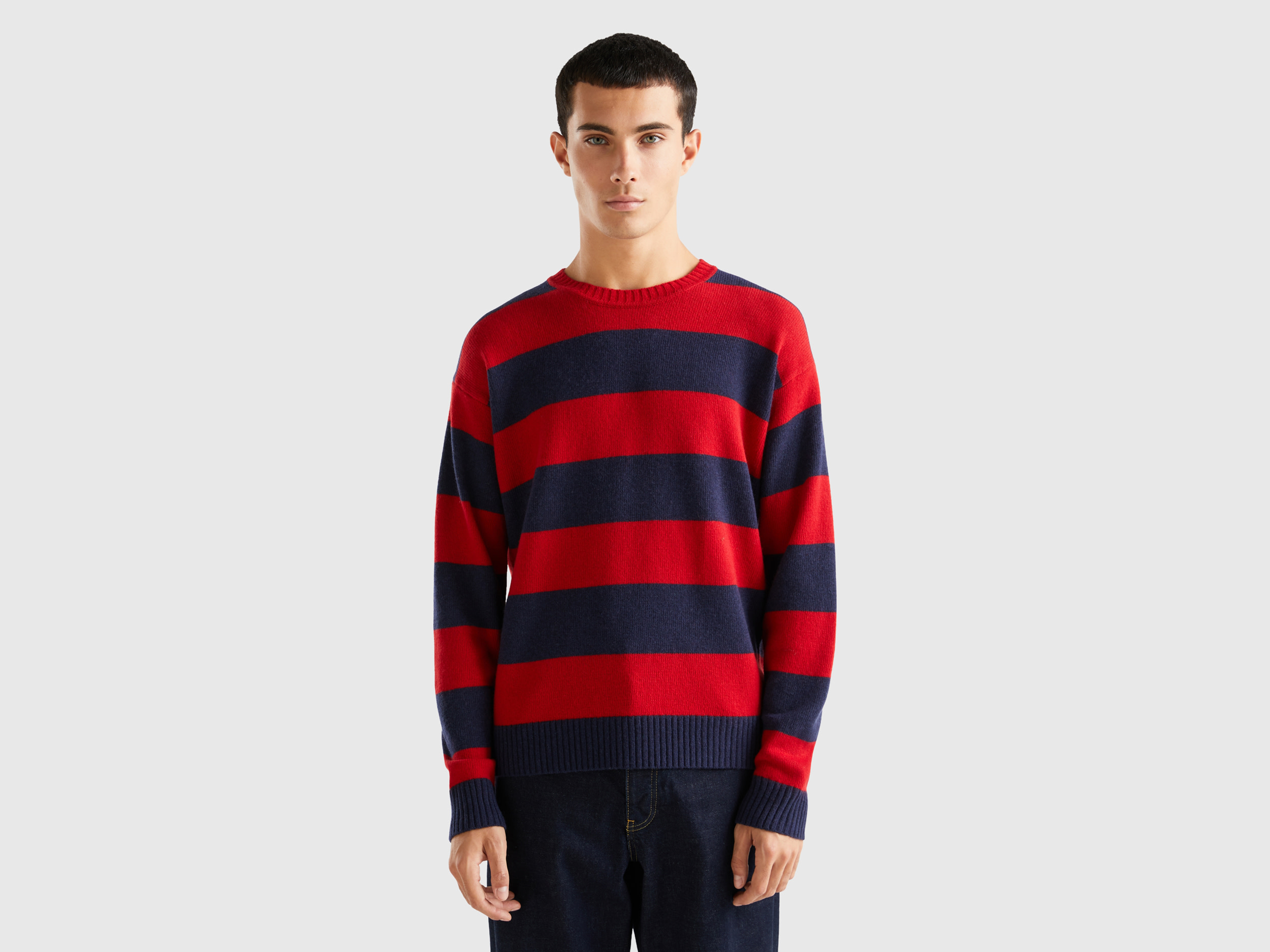 Benetton, Sweater With Two-tone Stripes, size S, Red, Men