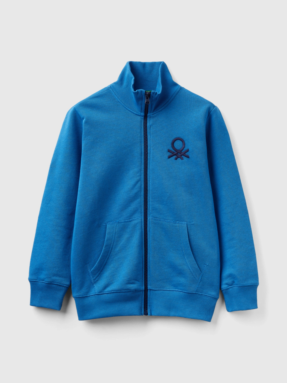 Benetton, Pure Cotton Sweatshirt With Zipper, Blue, Kids