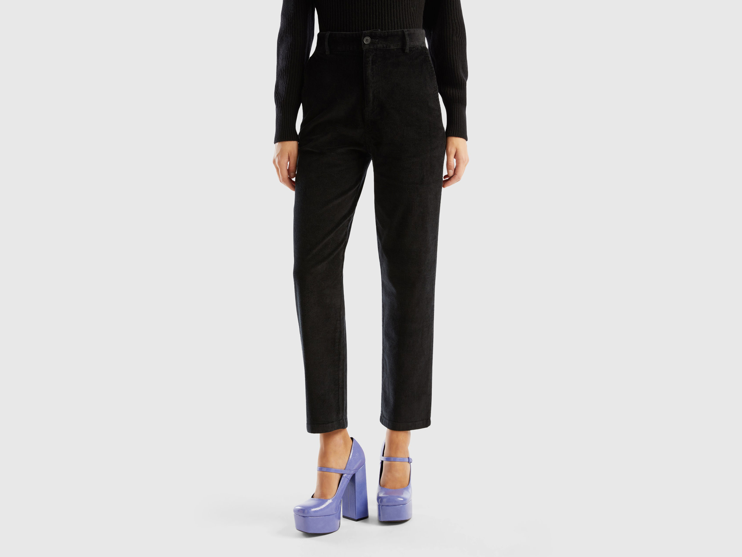 Benetton, Soft Corduroy Trousers, size 14, Black, Women