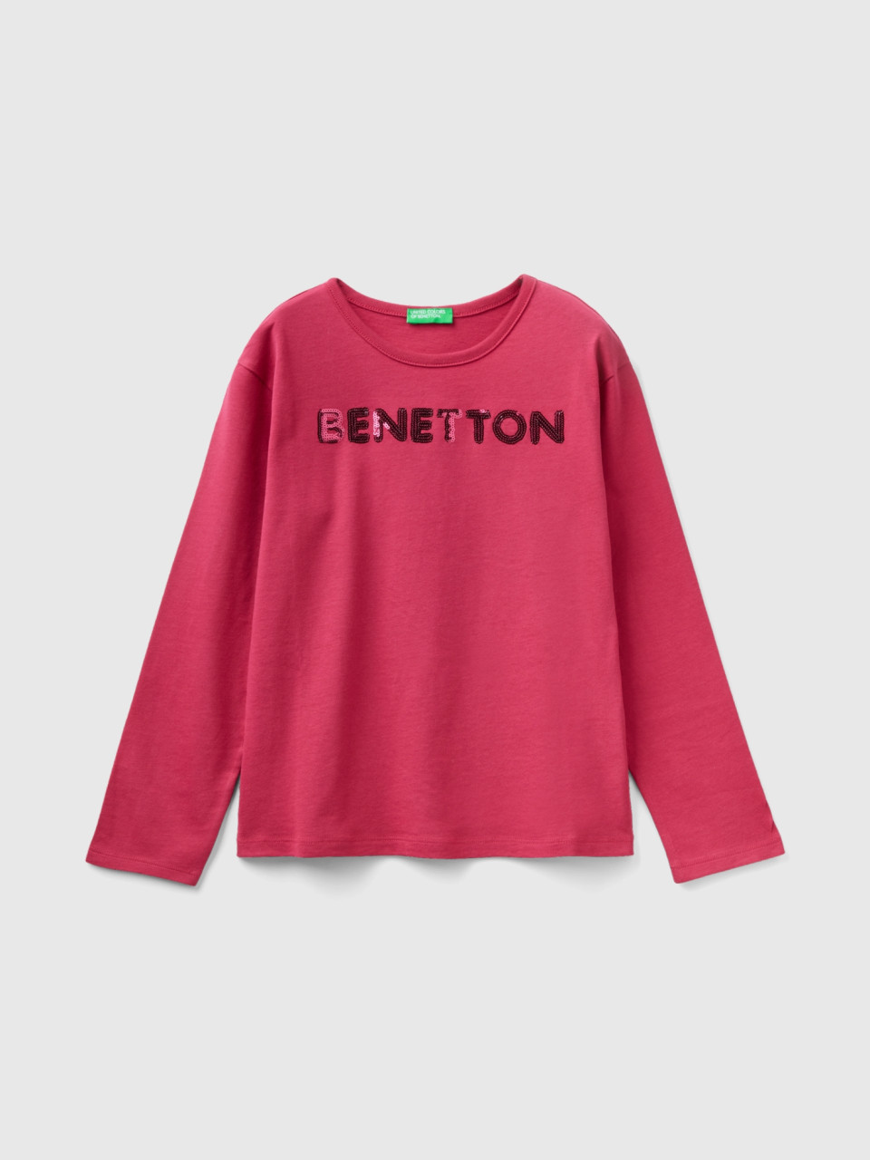 Benetton, T-shirt In Warm Organic Cotton With Sequins, Cyclamen, Kids