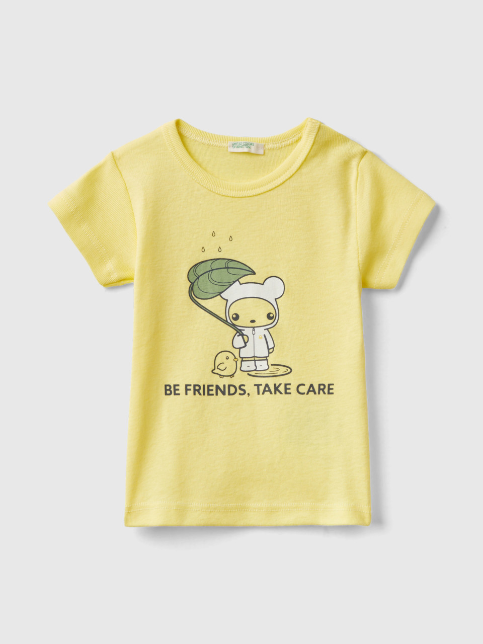 Benetton, T-shirt En 100 % Coton Bio, Jaune, Enfants