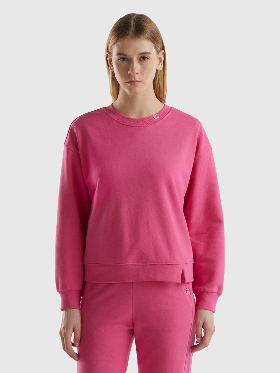 Benetton, Pullover Sweatshirt In Cotton Blend, Fuchsia, Women
