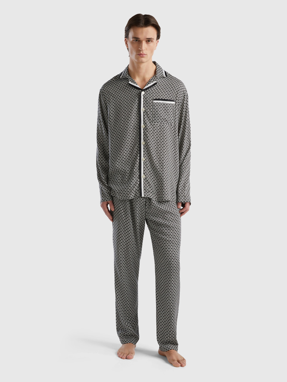 Benetton, Monogram Pyjamas In Sustainable Viscose, Multi-color, Men