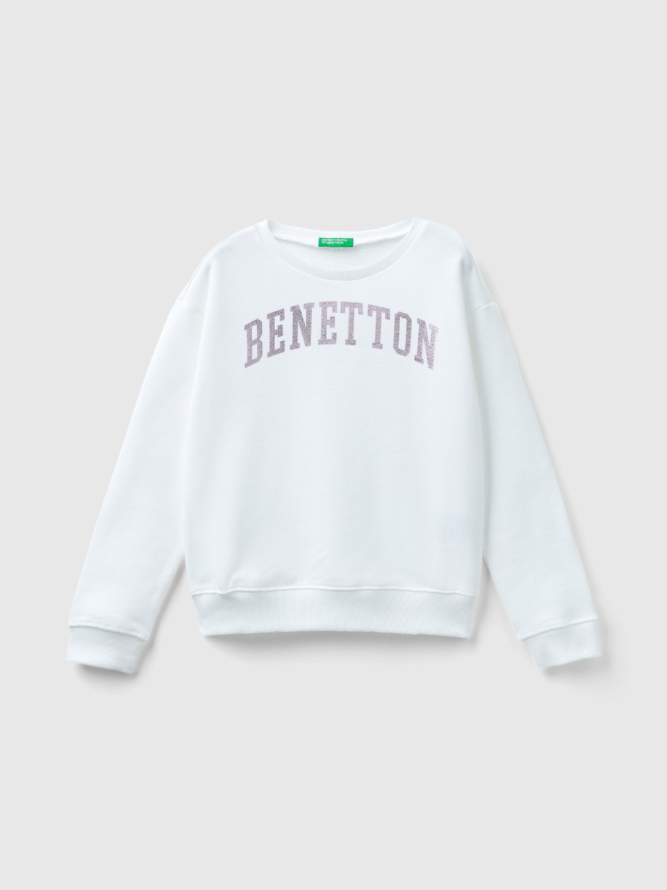 Benetton, 100% Cotton Sweatshirt With Logo, White, Kids