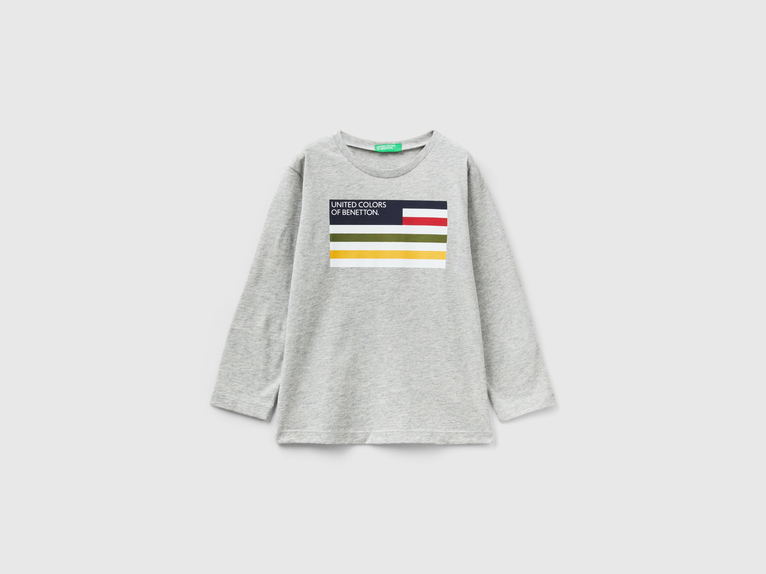 Benetton, Long Sleeve Organic Cotton T-shirt, size 3-4, Light Gray, Kids