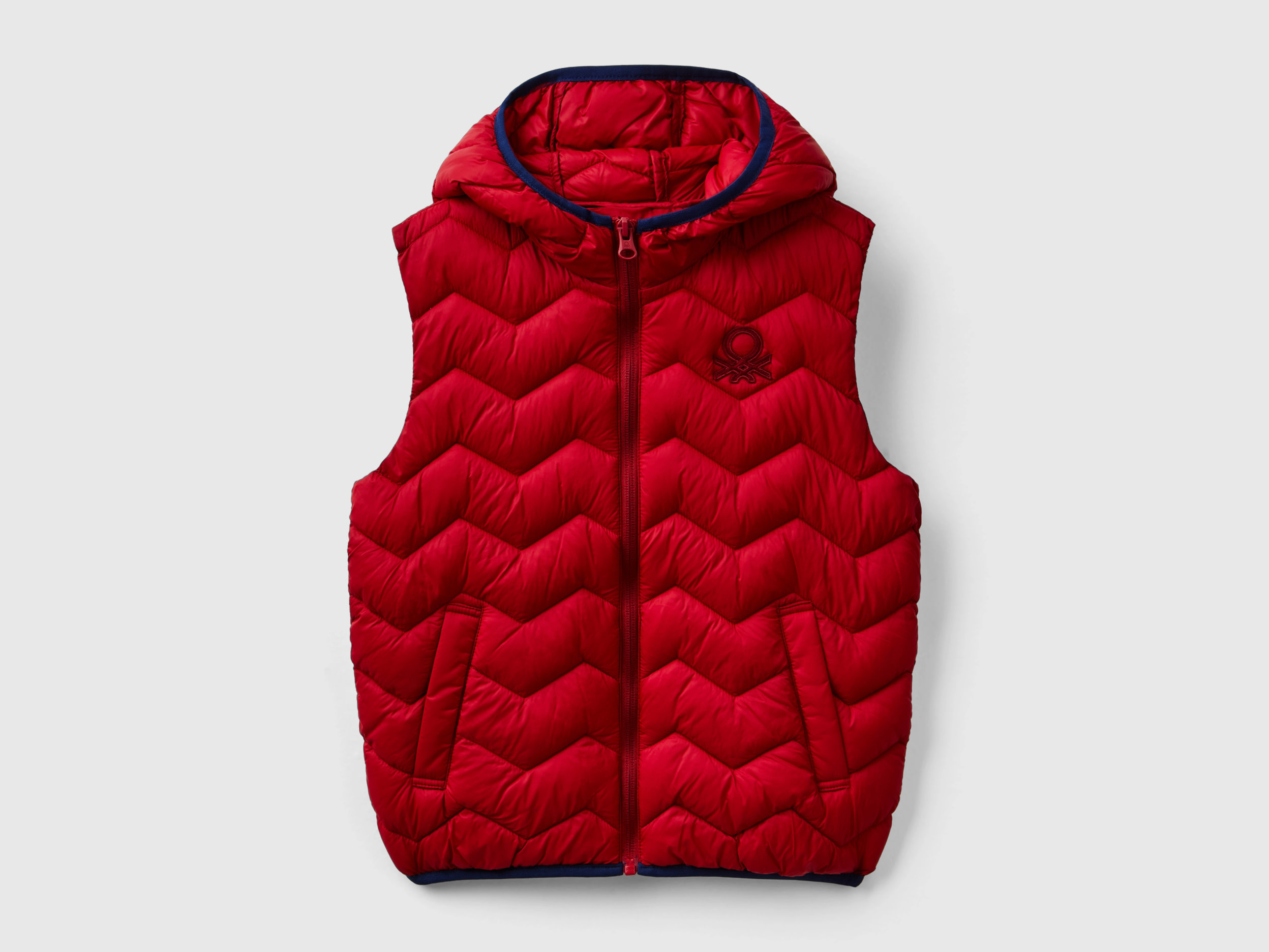 Benetton, Gilet Imbottito Con Cappuccio, Rosso, Bambini