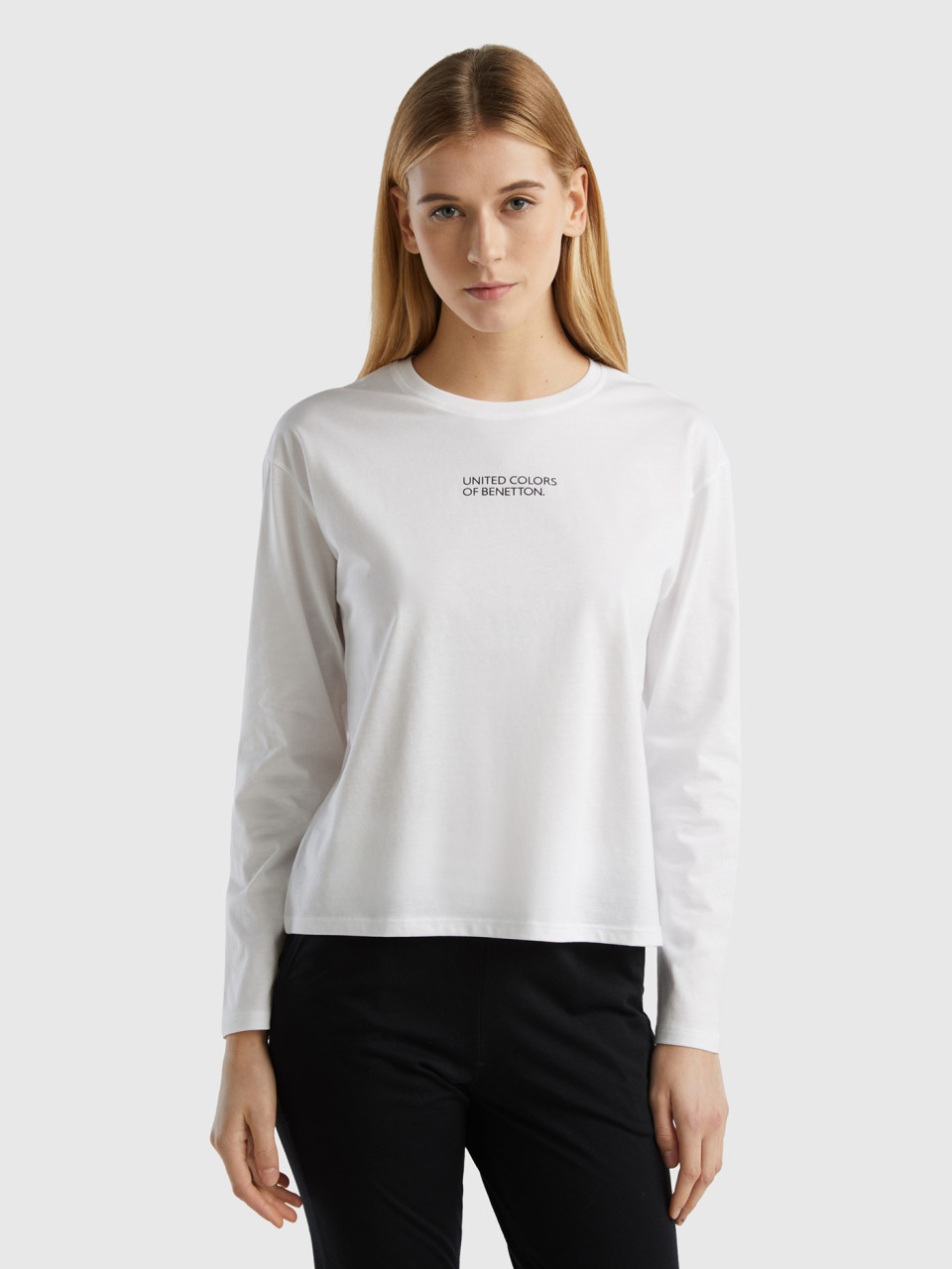 Benetton, Shirt Mit Logodruck, Weiss, female