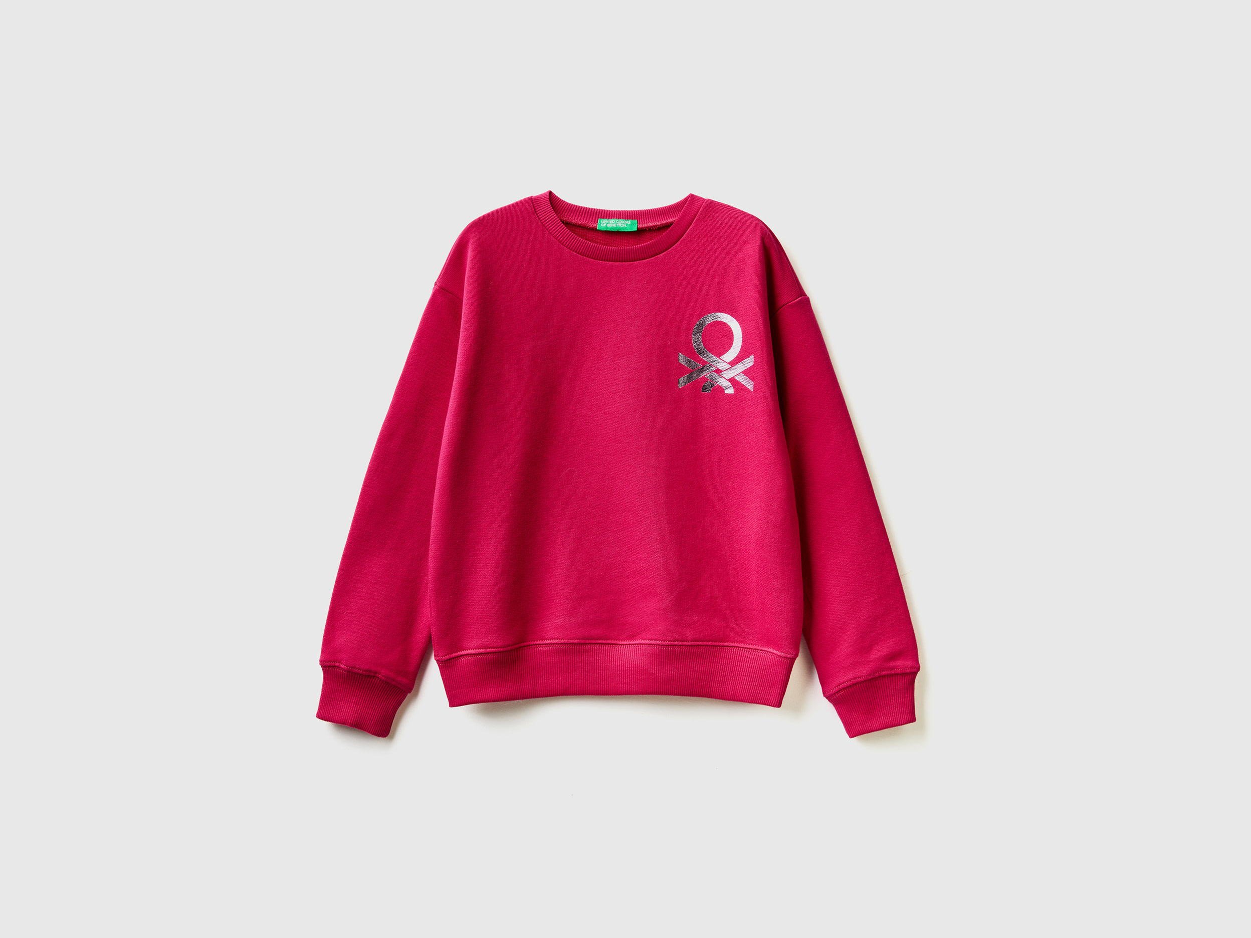 Benetton, 100% Cotton Sweatshirt With Logo, size XL, Cyclamen, Kids