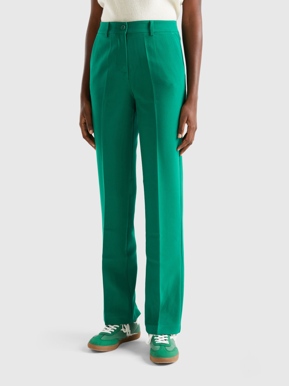 Benetton, Regular Fit Trousers, Green, Women