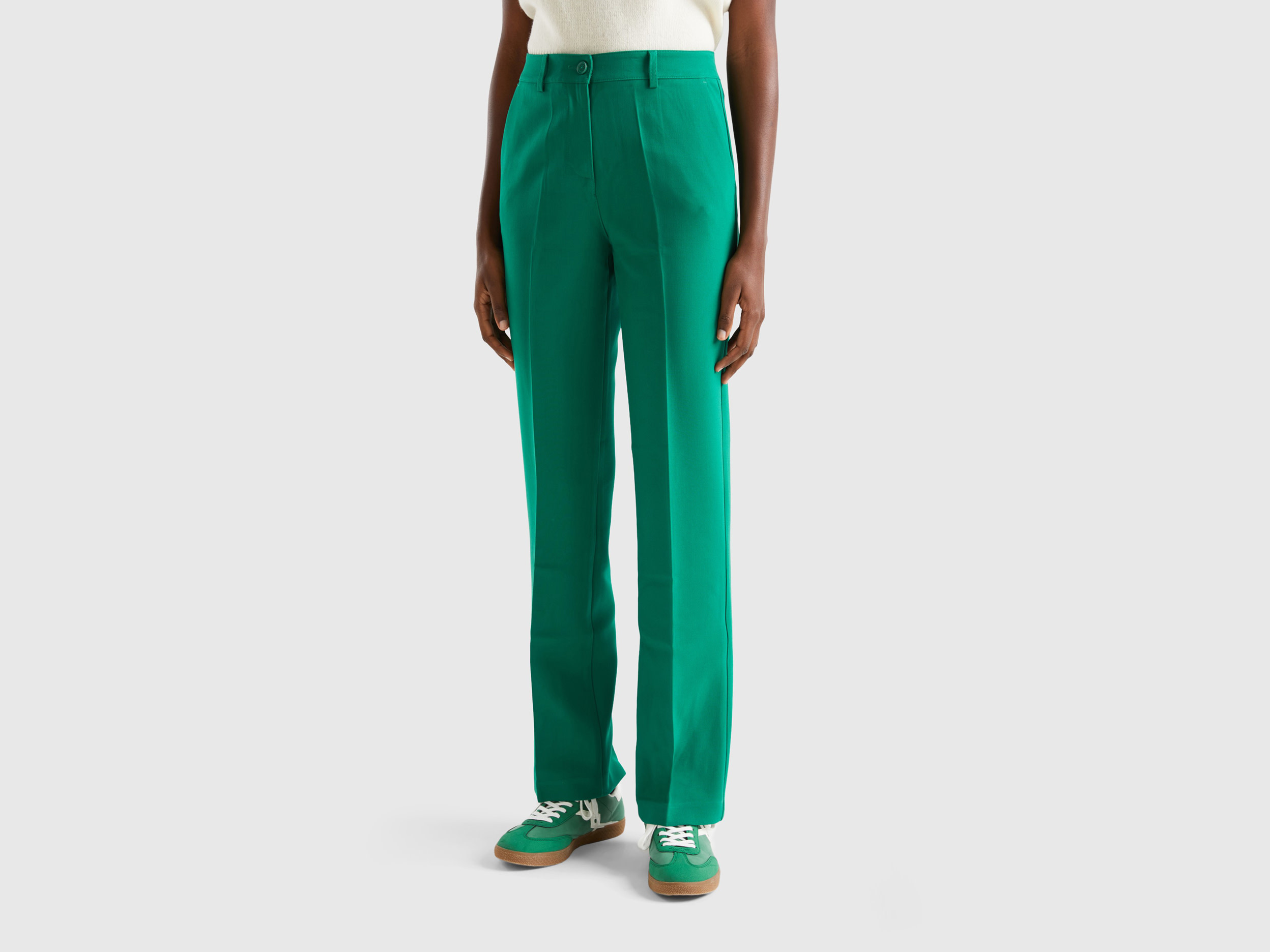 Benetton, Regular Fit Trousers, size 6, Green, Women