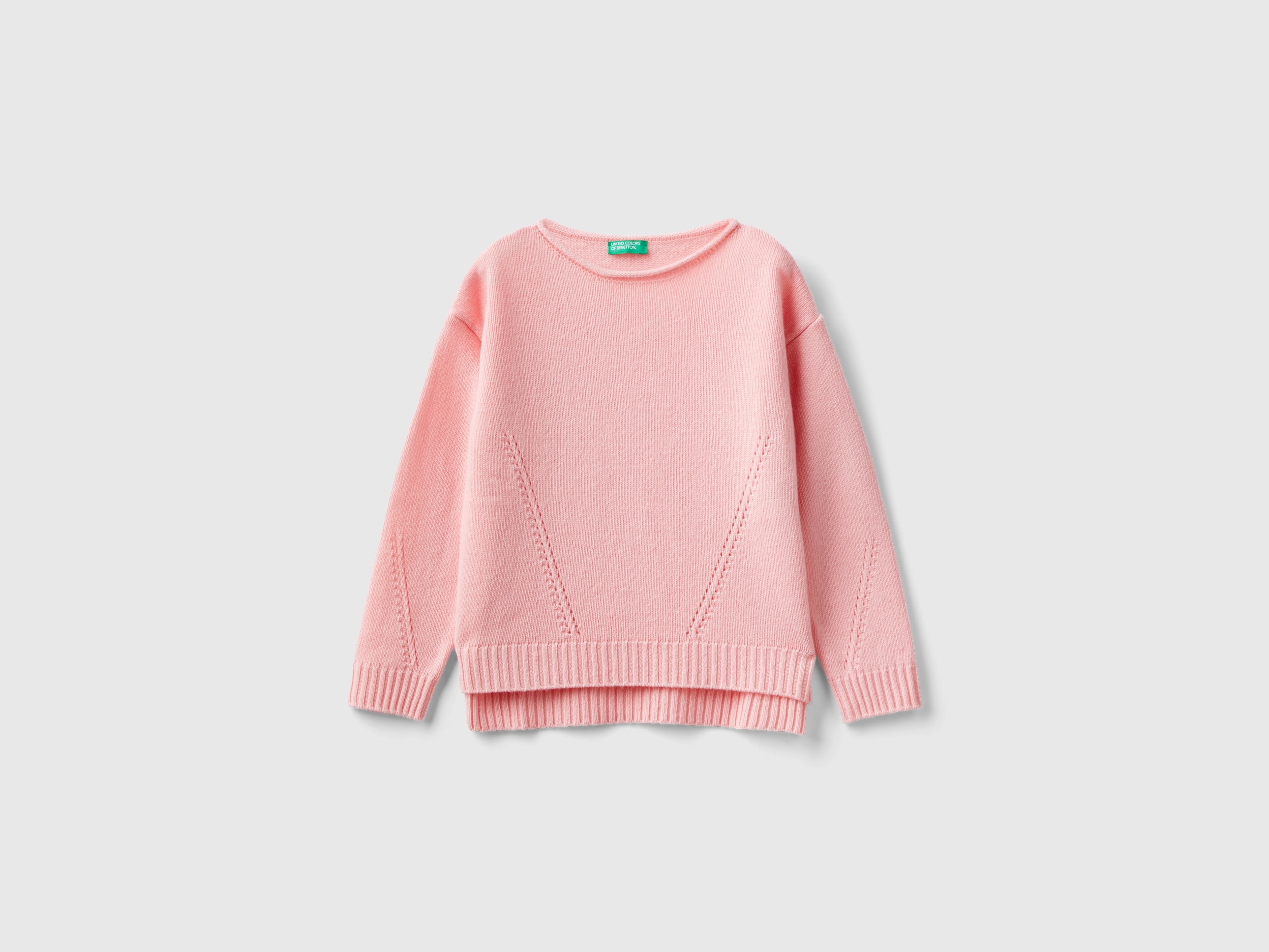 Benetton, Knit Sweater With Playful Stitching, size 2XL, Pink, Kids