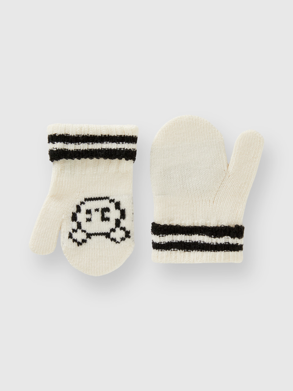 Benetton, Knit Mittens With Inlay, White, Kids