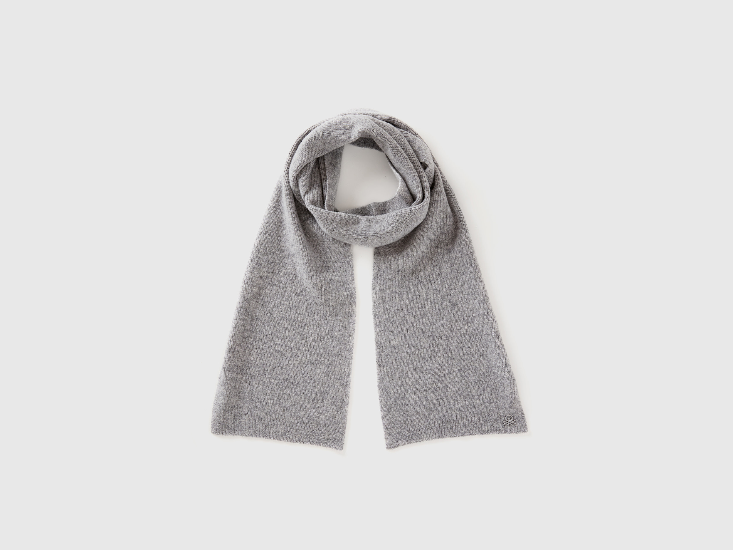 Benetton, Sciarpa In Misto Lana, Grigio Chiaro, Bambini