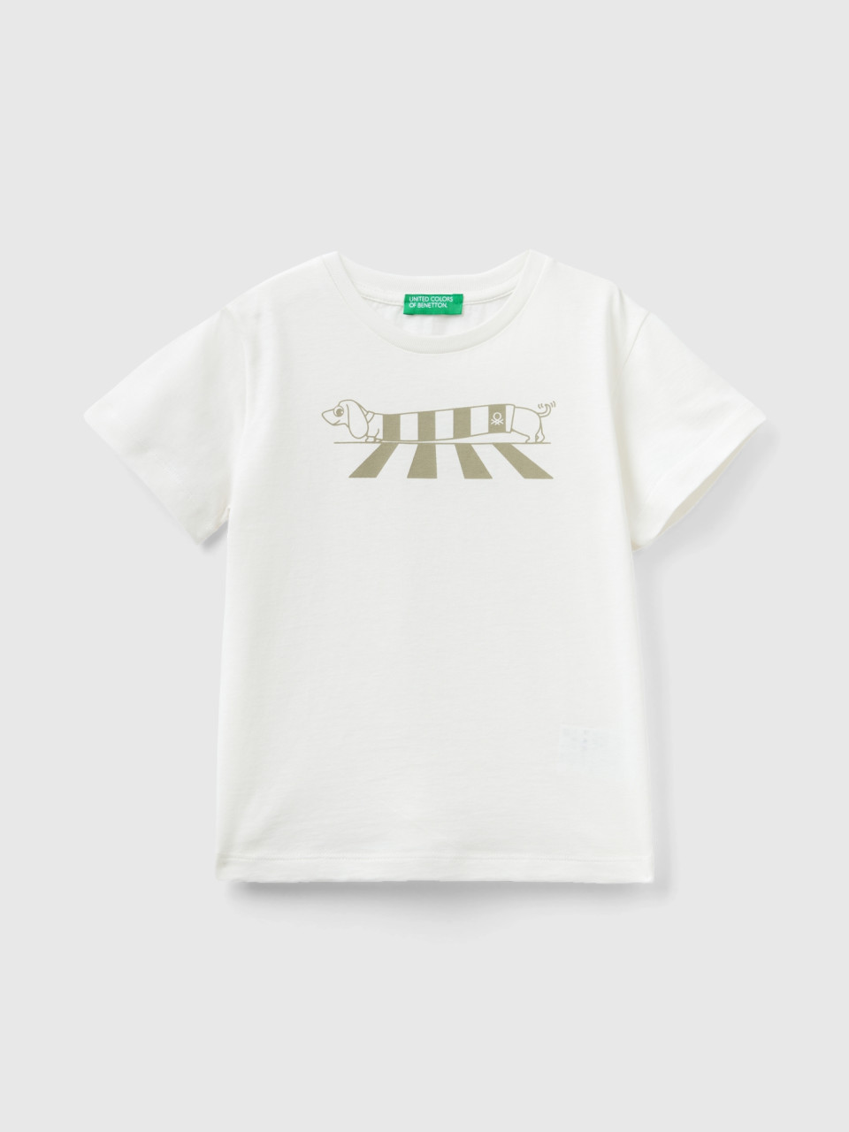 Benetton, T-shirt In Organic Cotton With Print, Creamy White, Kids