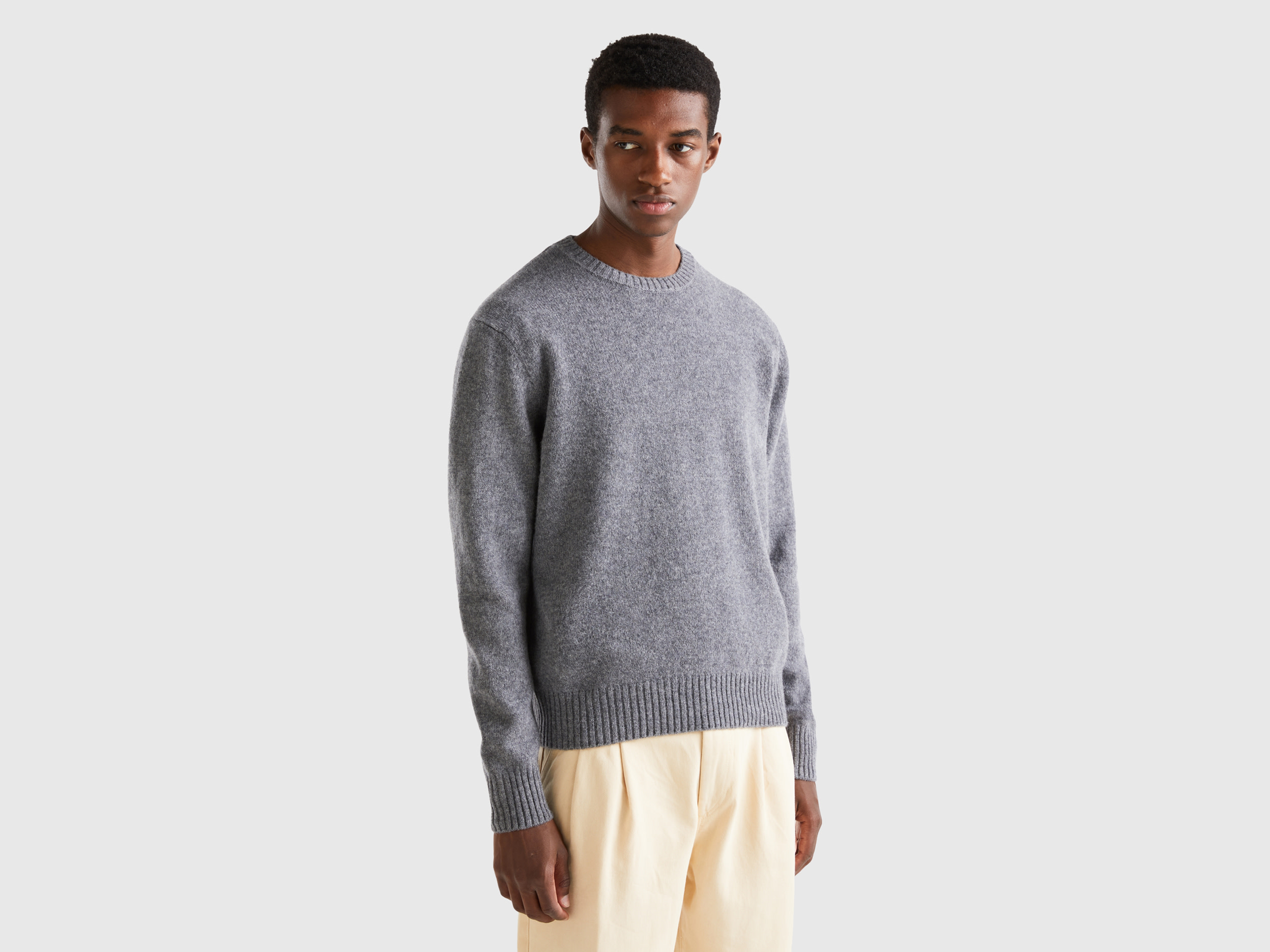 Benetton, Maglia In Lana Shetland, Grigio, Uomo