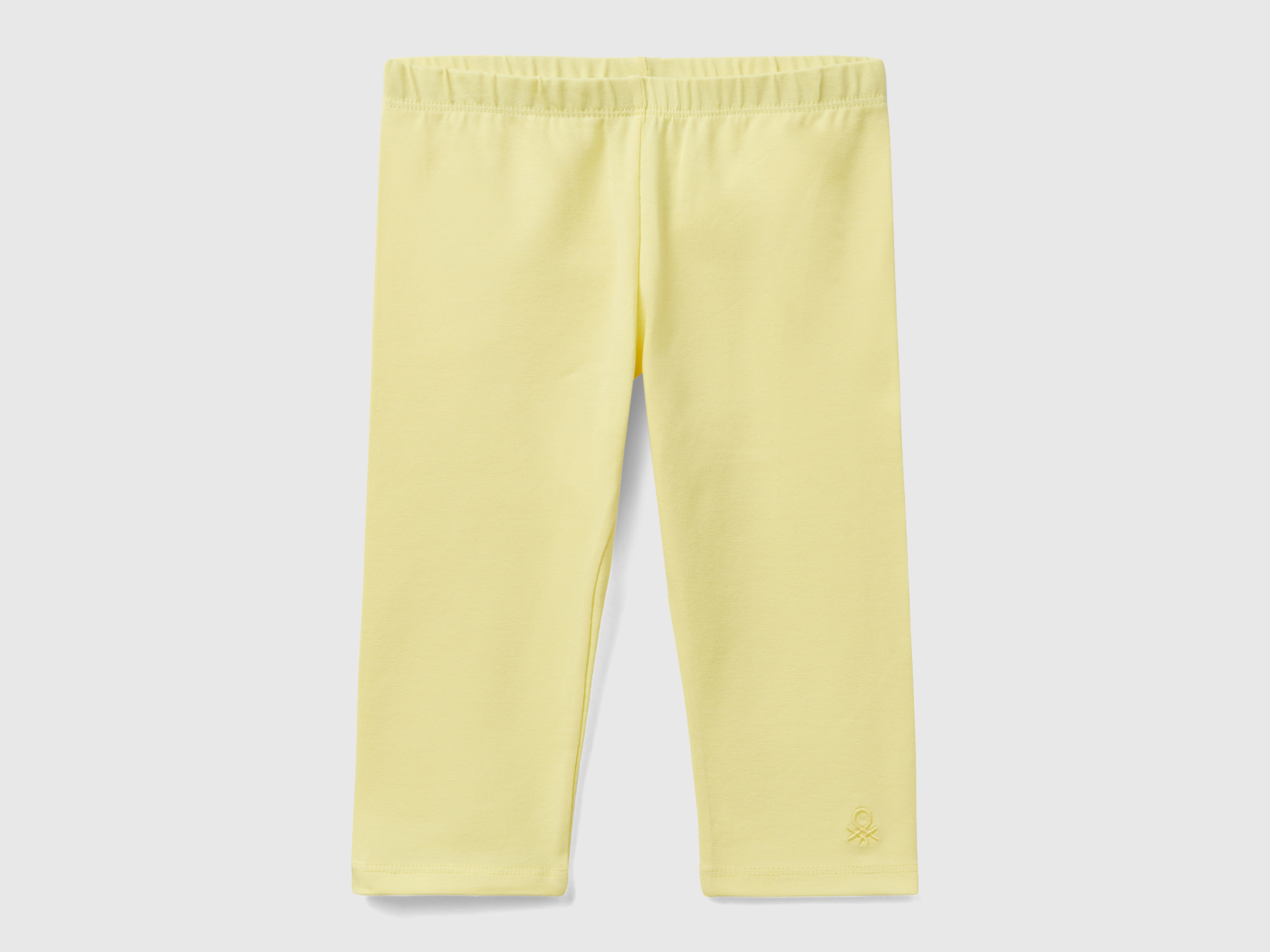 Benetton, Leggings A 3/4 In Cotone Elasticizzato, Giallo, Bambini