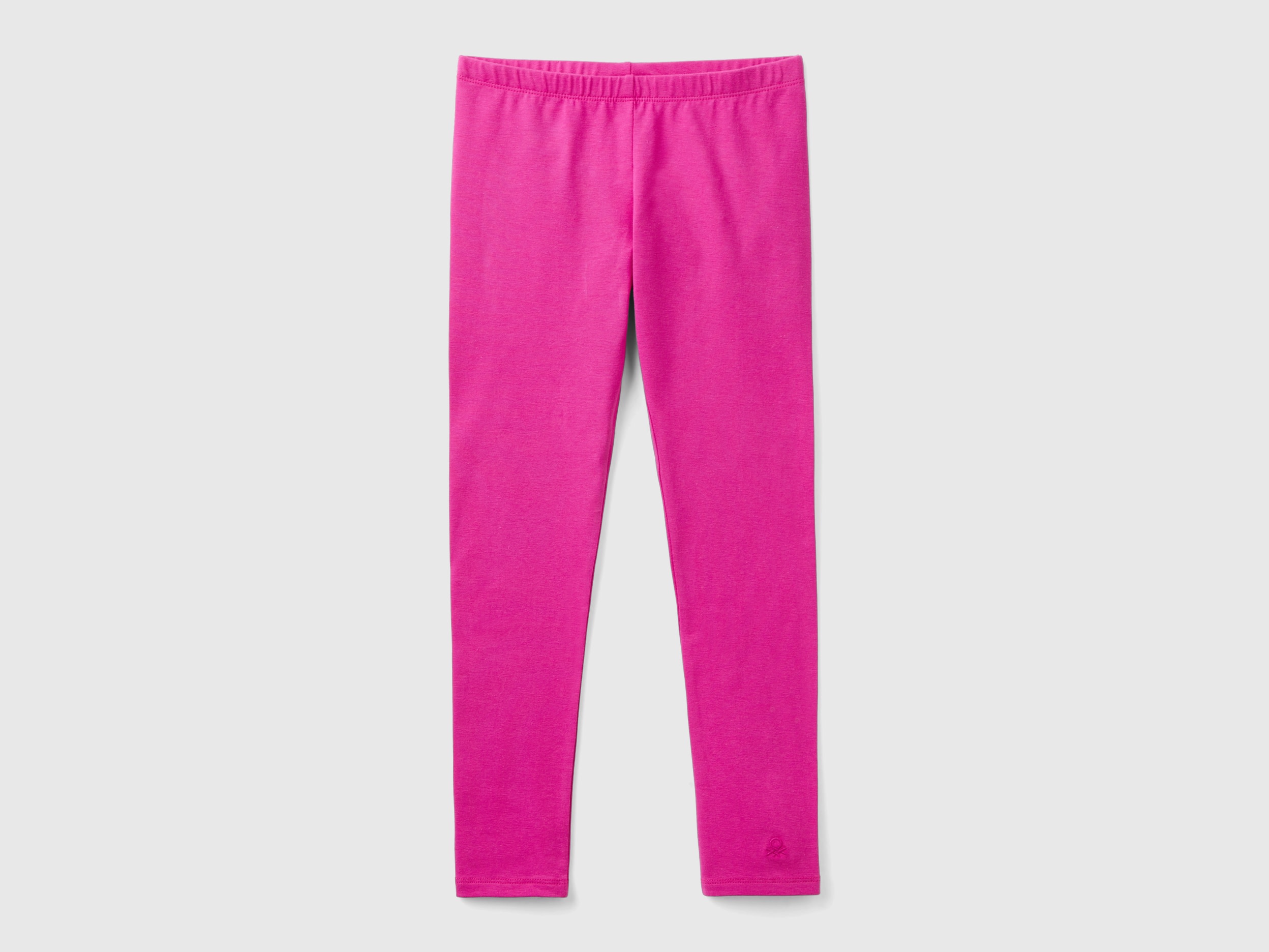 Benetton, Leggings In Cotone Stretch Con Logo, Fucsia, Bambini