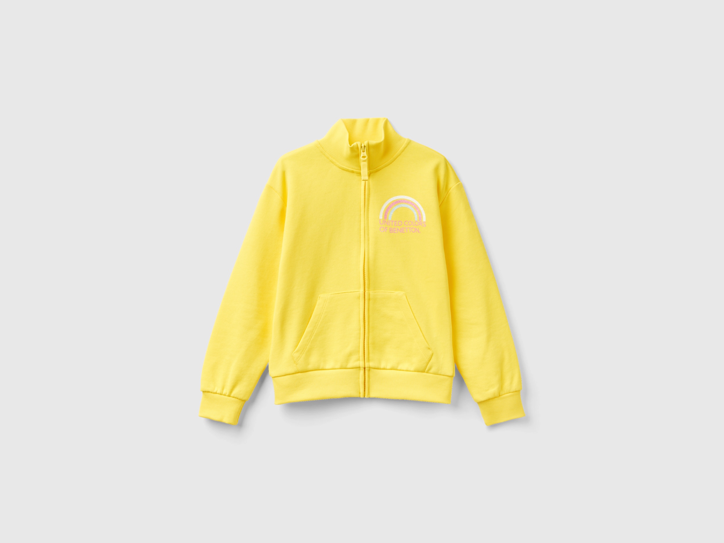Benetton, Sweatshirt With Zip And Collar, size 3XL, Yellow, Kids