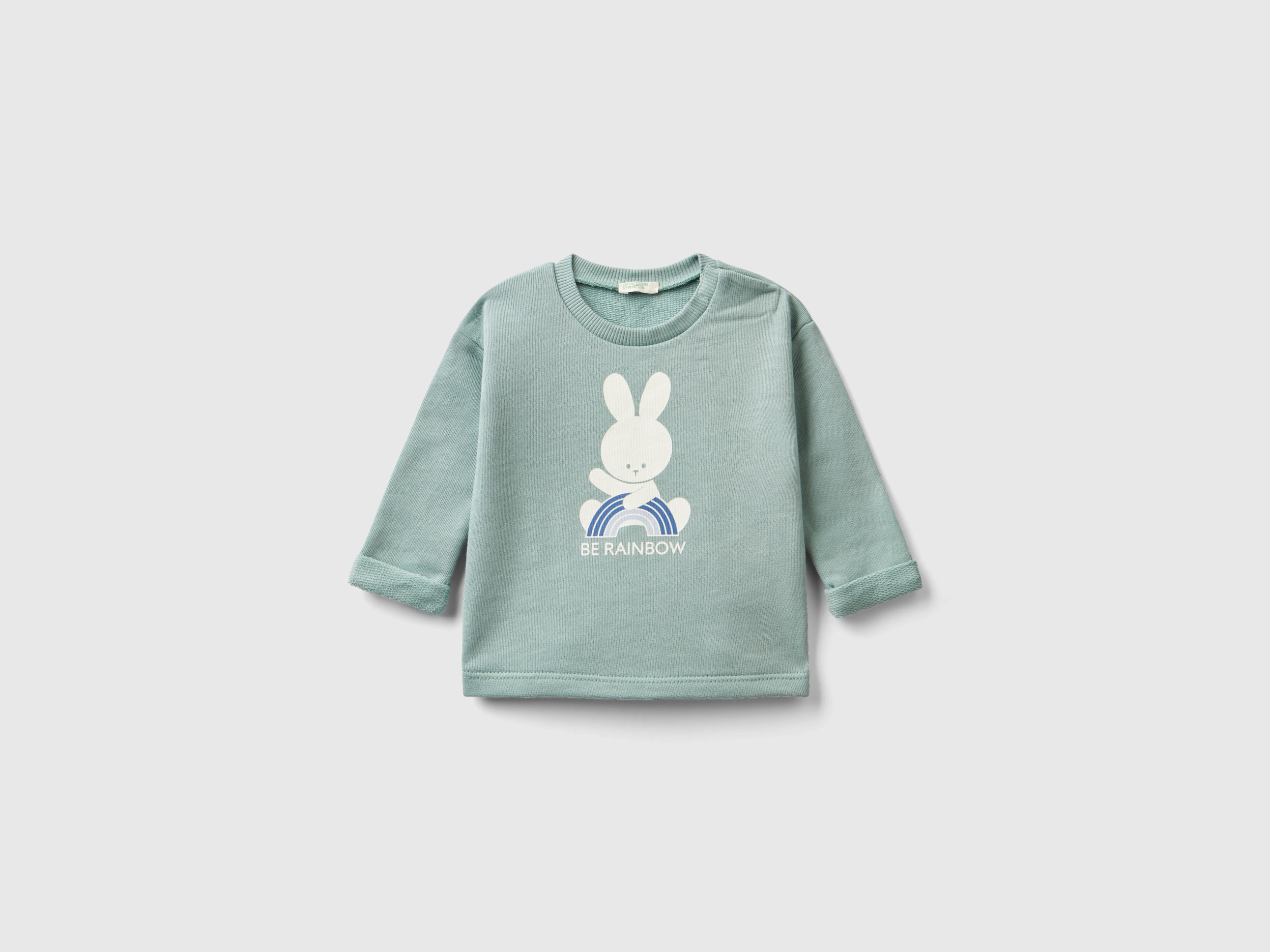 Benetton, Organic Cotton Sweatshirt With Print, size 0-1, Aqua, Kids