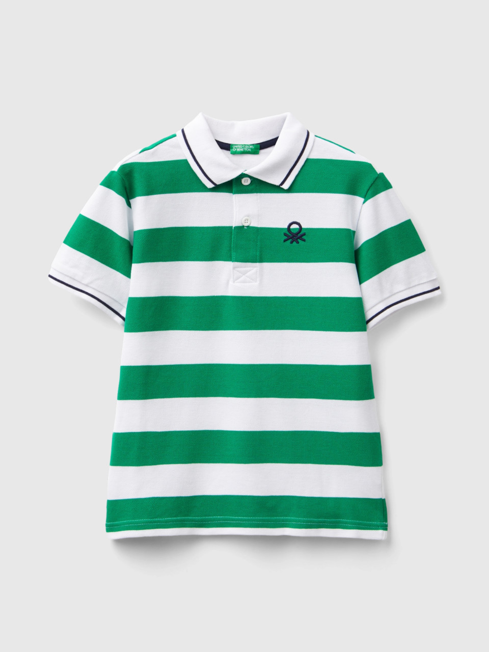 Benetton, Short Sleeve Polo With Stripes, Green, Kids