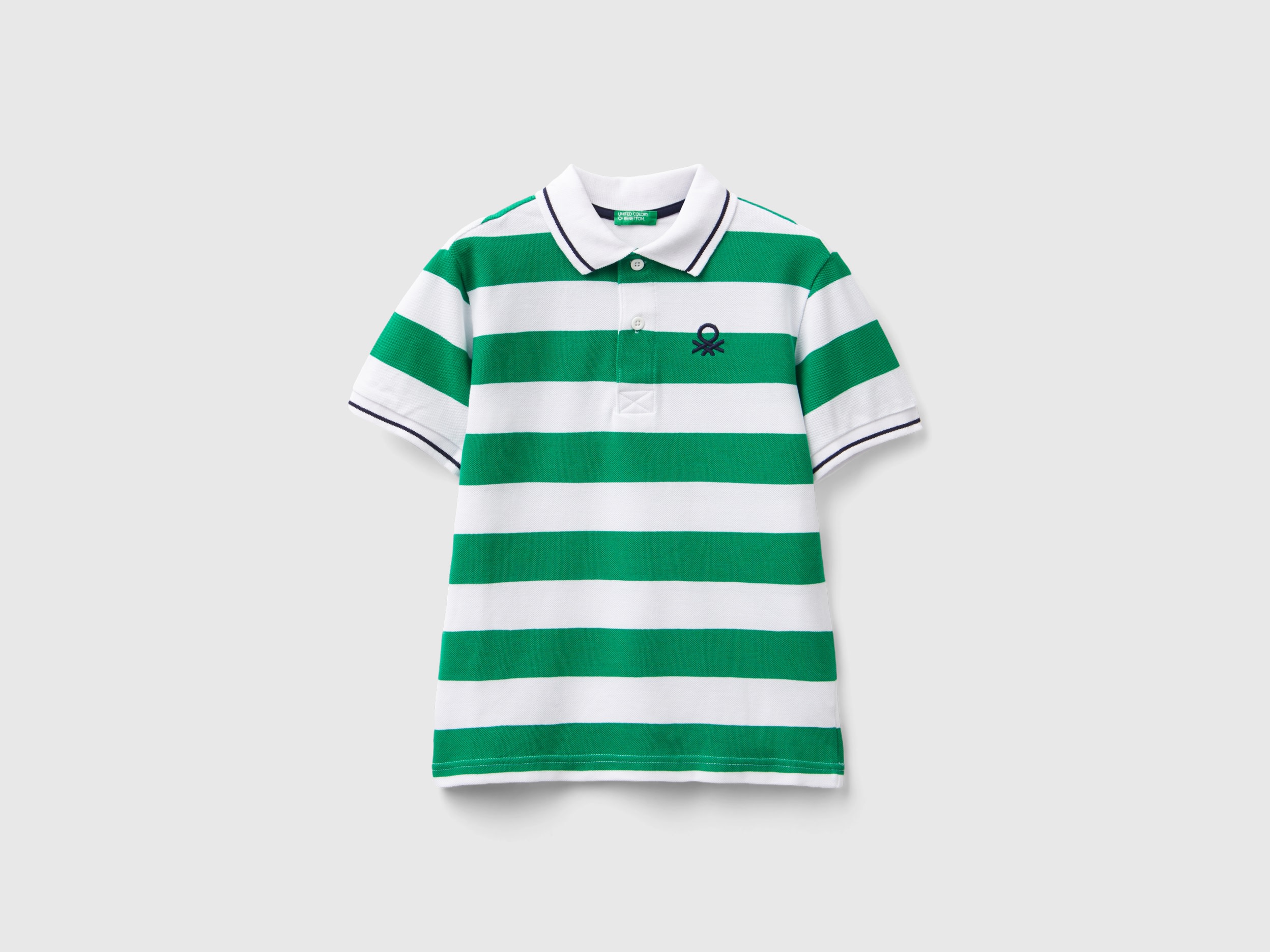 Benetton, Polo Manica Corta A Righe, Verde, Bambini