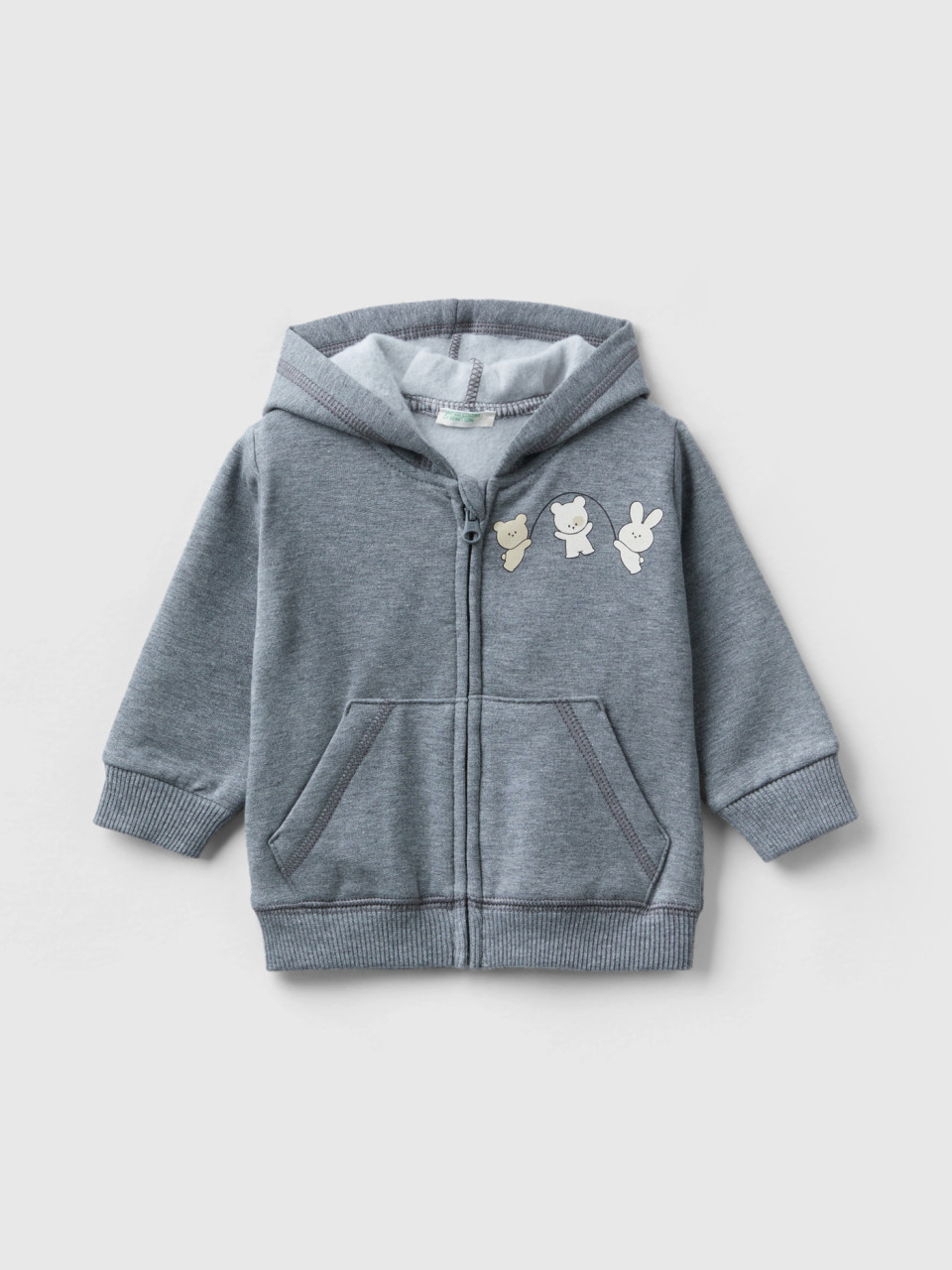 Benetton, Warm Sweatshirt With Animal Print, Gray, Kids