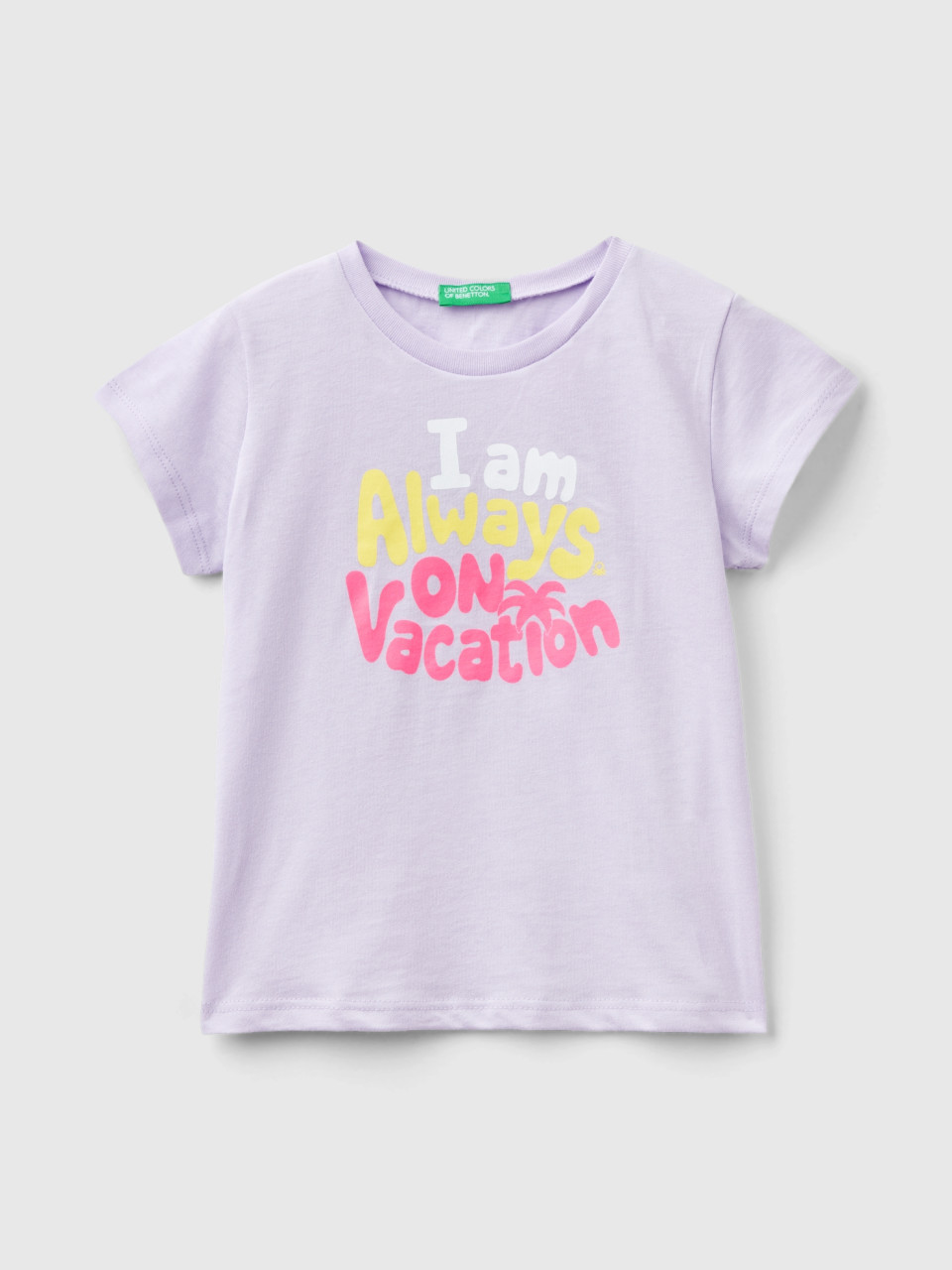 Benetton, Camiseta Con Detalles Flúor, Lila, Niños