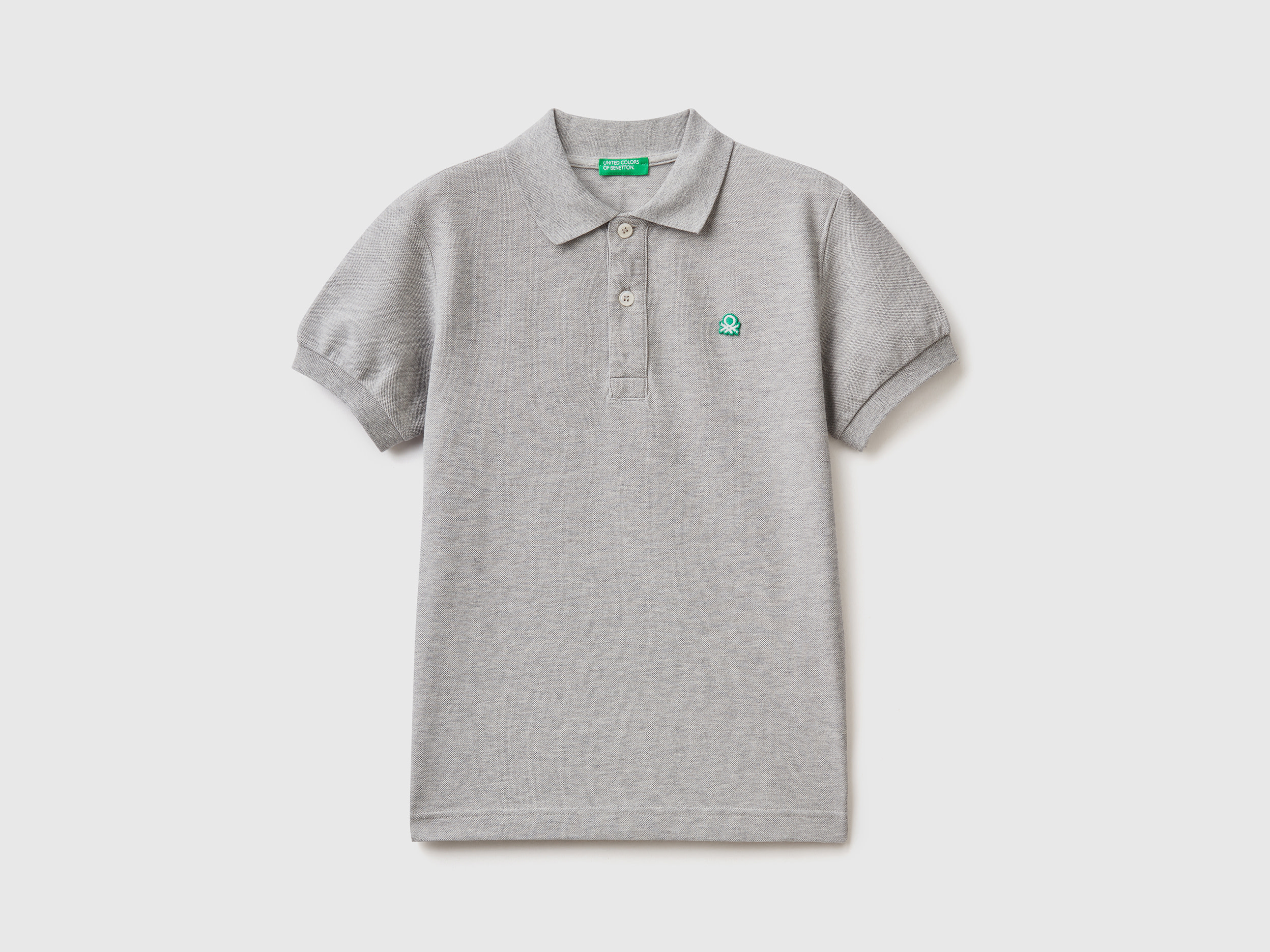 Image of Benetton, Slim Fit Polo In 100% Organic Cotton, size XL, Light Gray, Kids