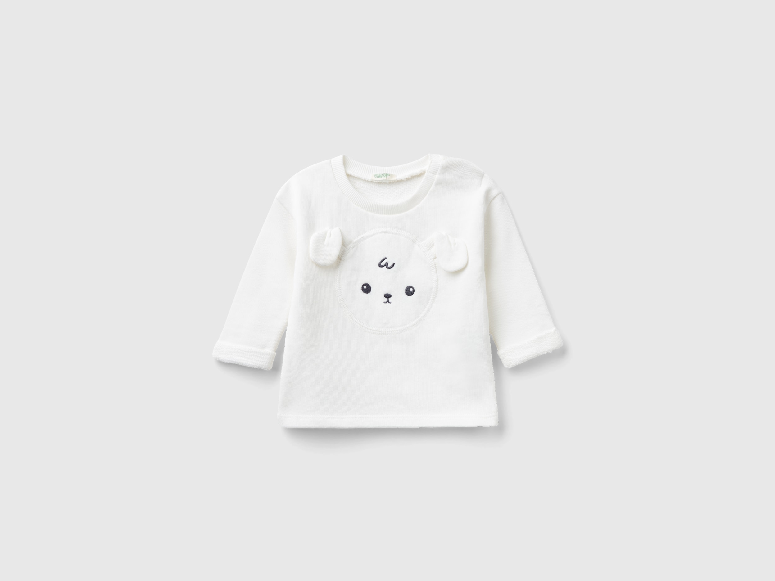 Image of Benetton, Organic Cotton Sweatshirt With Embroidery, size 62, Creamy White, Kids