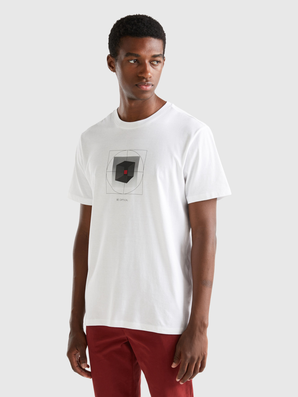 Benetton, 100% Cotton T-shirt With Print, White, Men