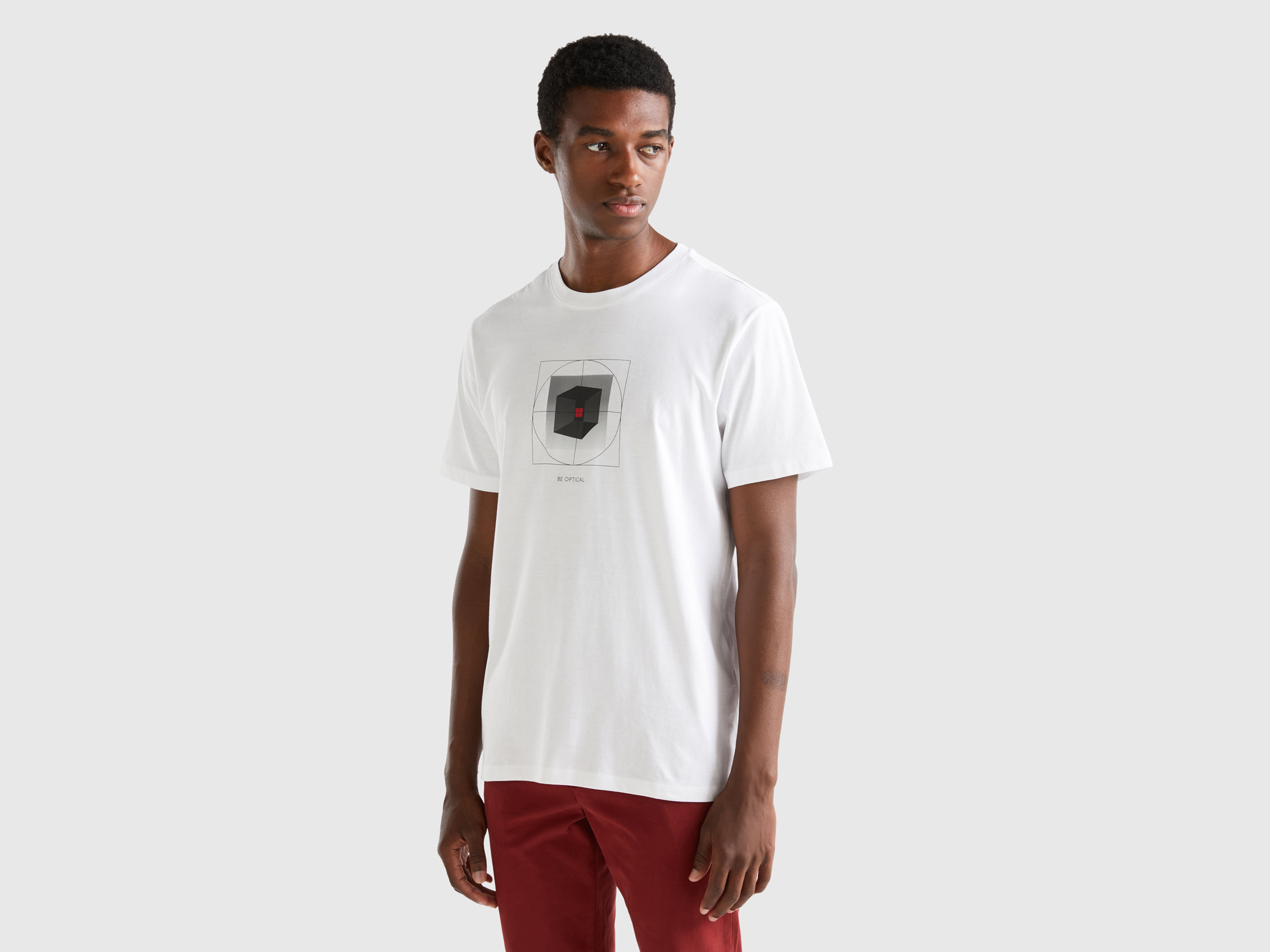 Benetton, 100% Cotton T-shirt With Print, size XXL, White, Men