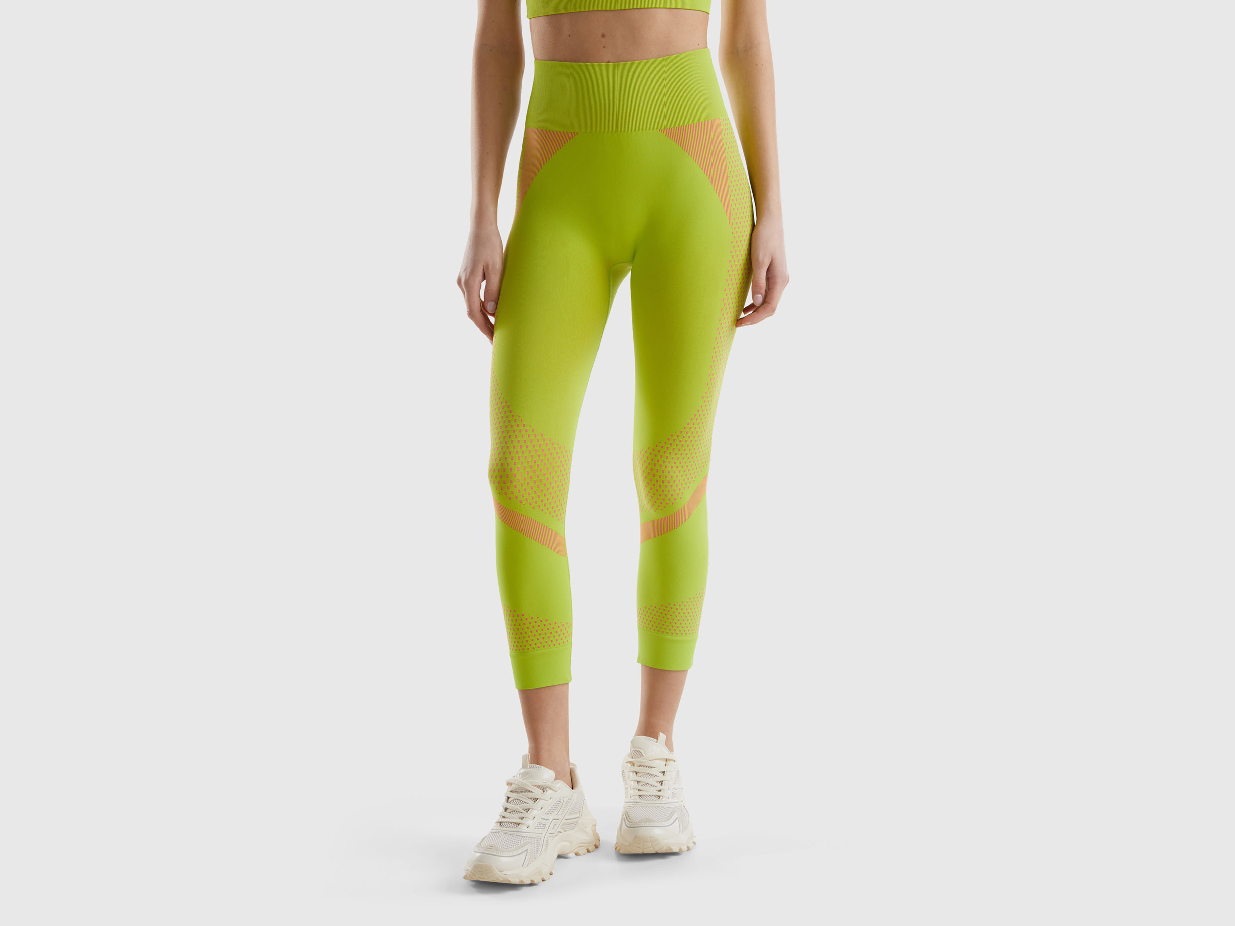 Image of Benetton, Seamless Sports 3/4 Leggings, size S, Lime, Women