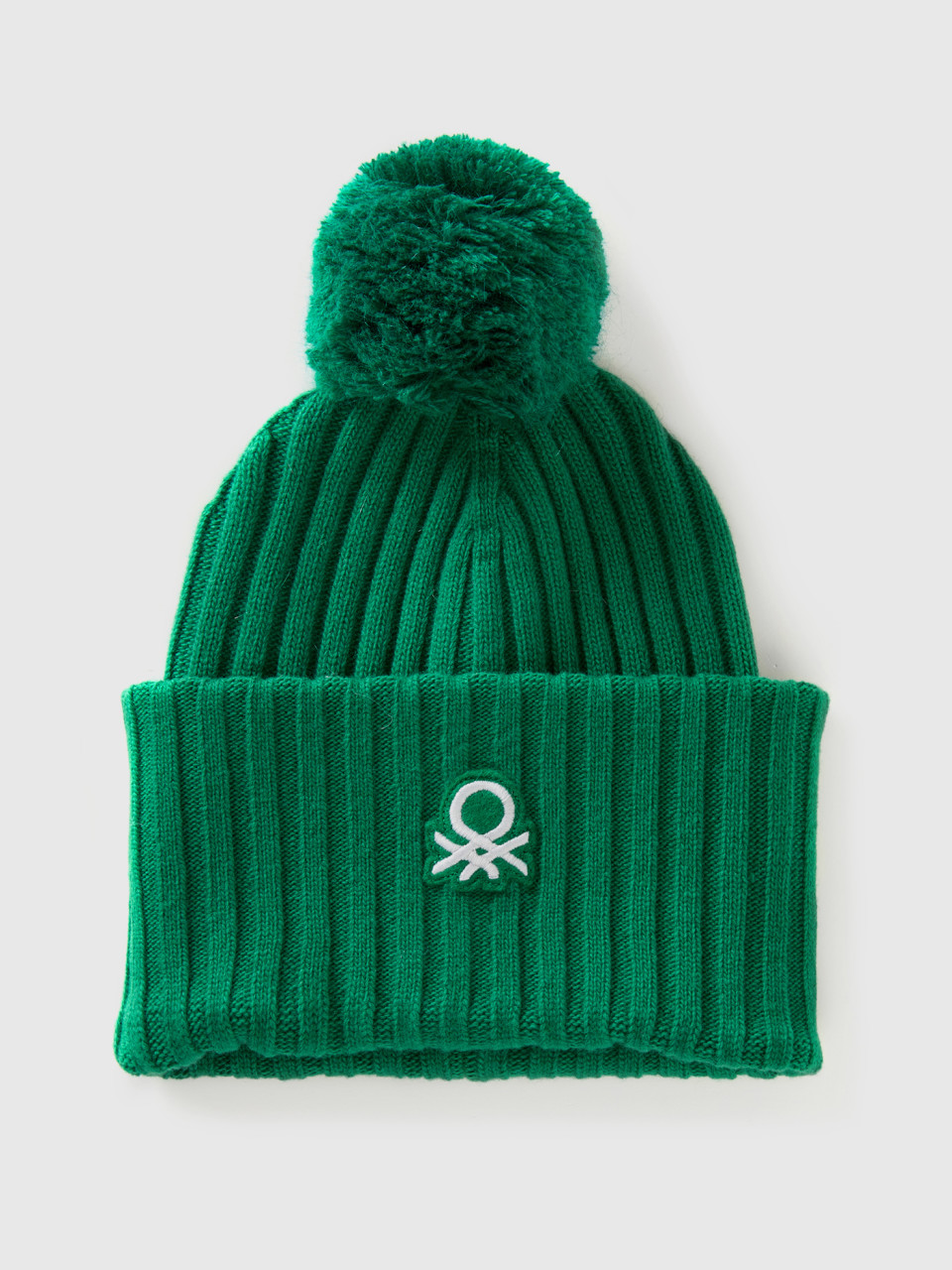 Benetton, Hat With Logo And Pom Pom, Green, Women