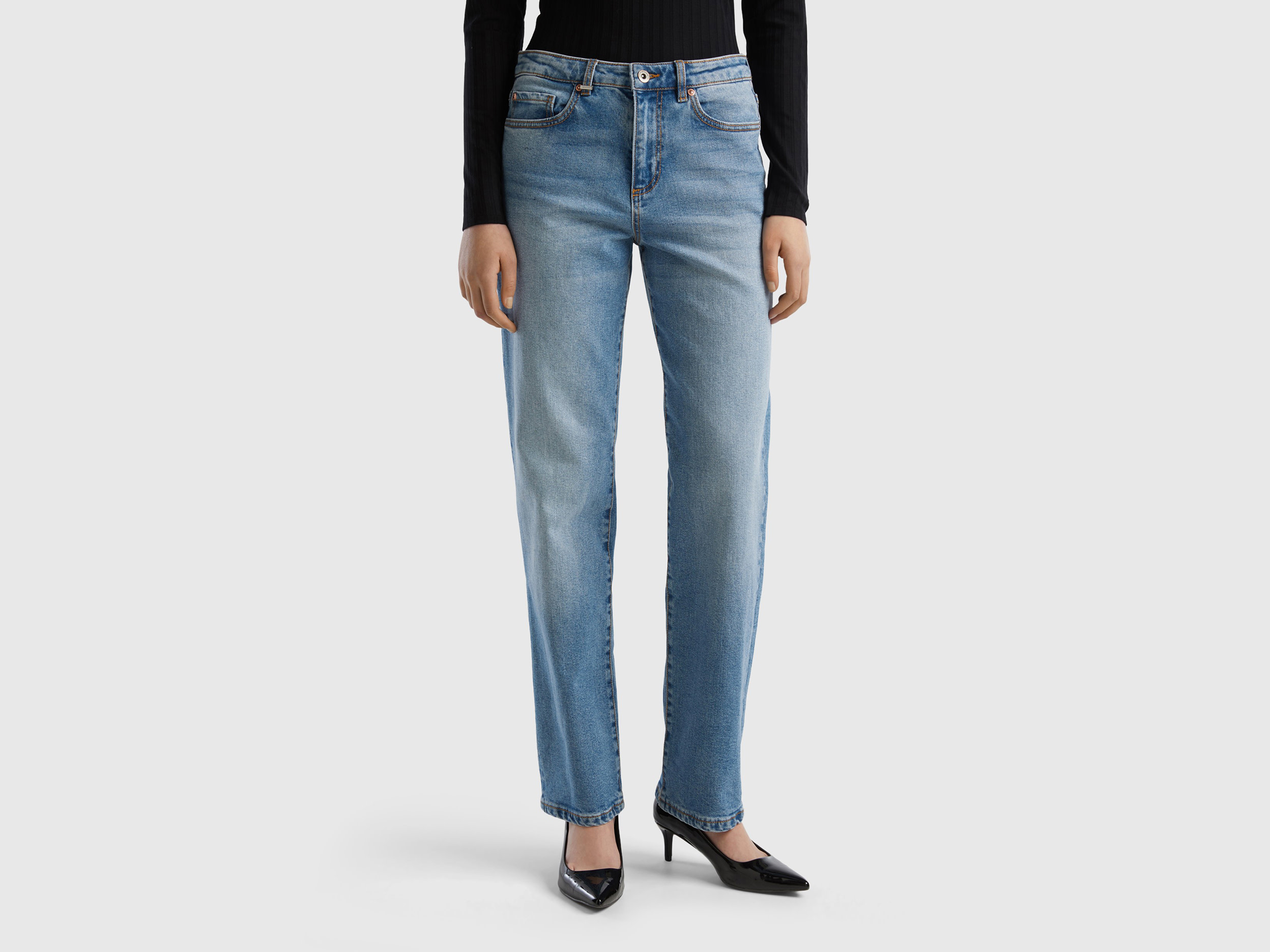 Benetton, Straight Leg Jeans, size 35, Light Blue, Women